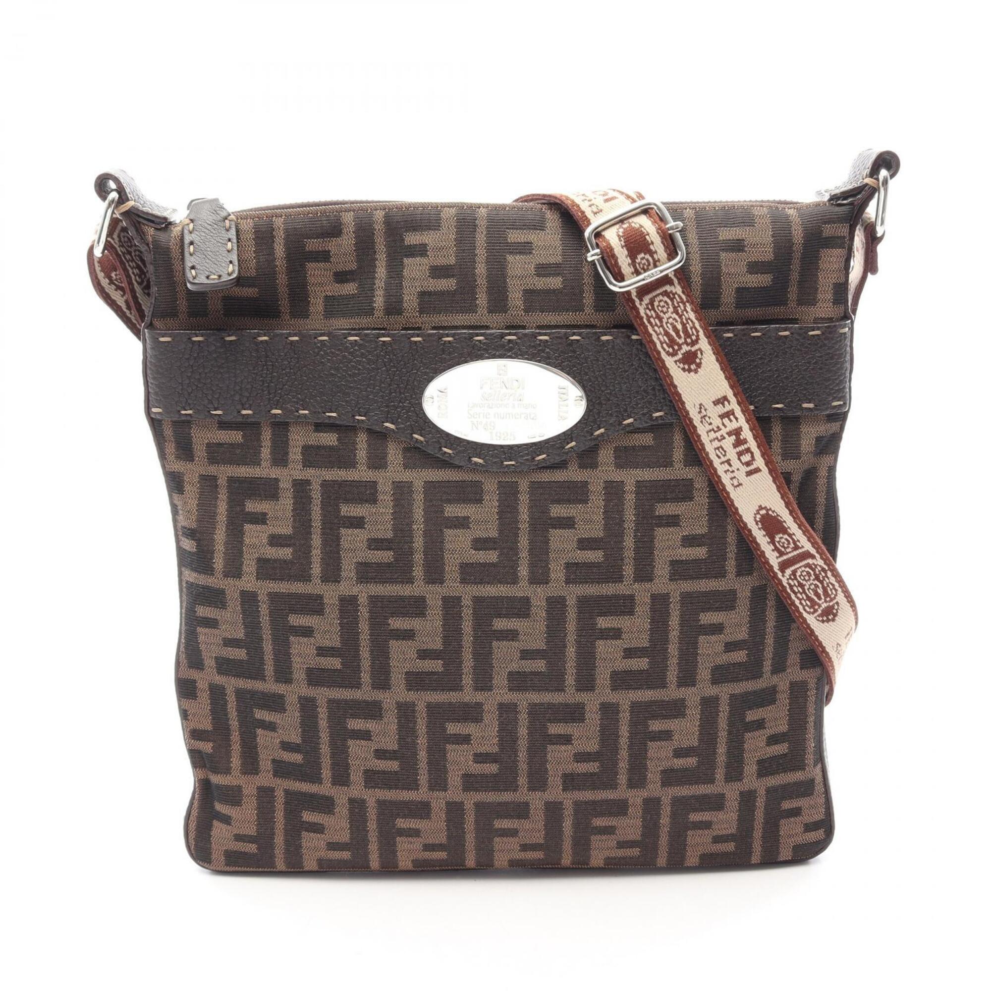 Fendi Brown Canvas Leather Handbag Shoulder Bag (Pre-Owned)