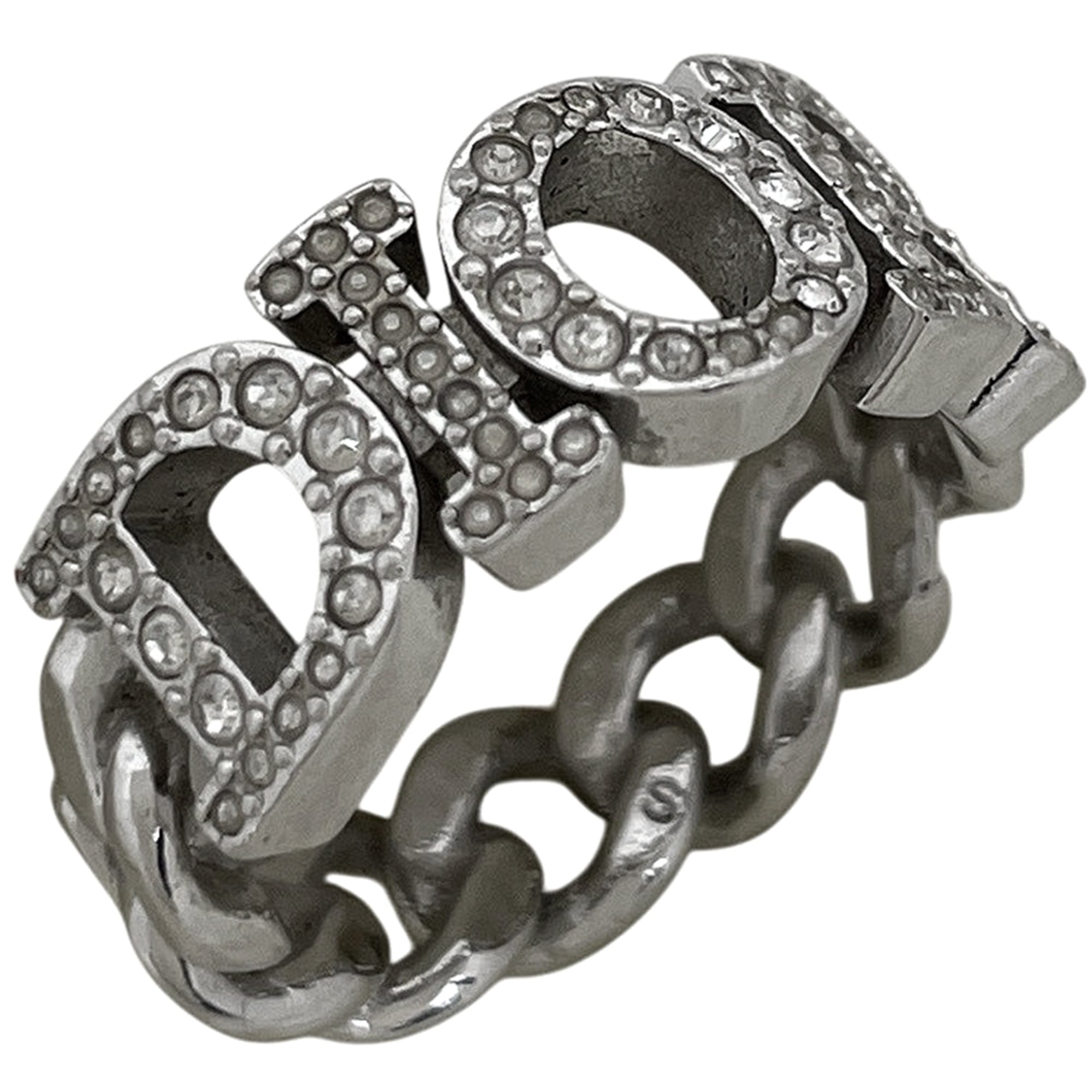 Christian Dior Silver Gold Plating Rhinestone Silver Band Ring (Pre-Owned)