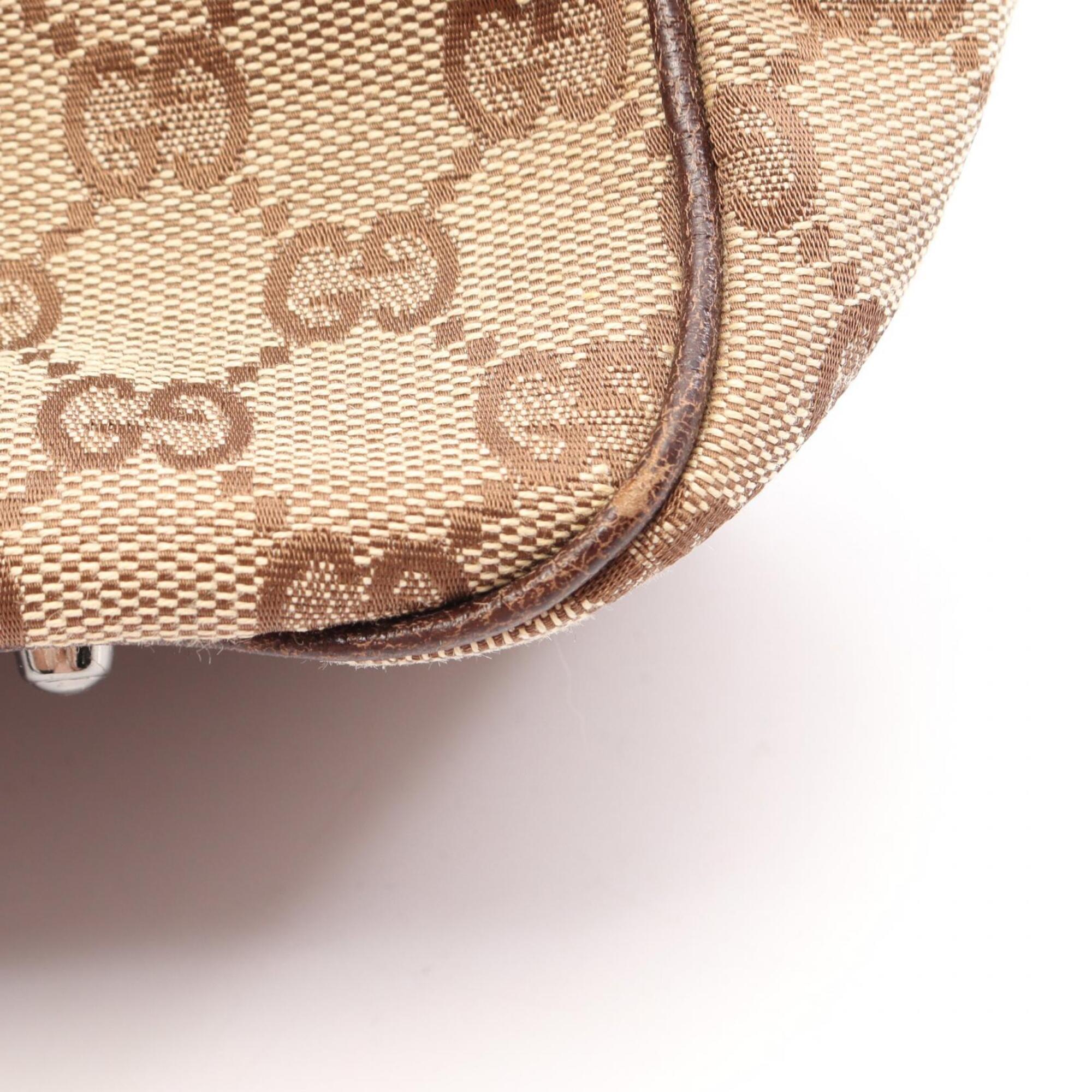 Gucci Beige Brown Canvas Leather Handbag (Pre-Owned)