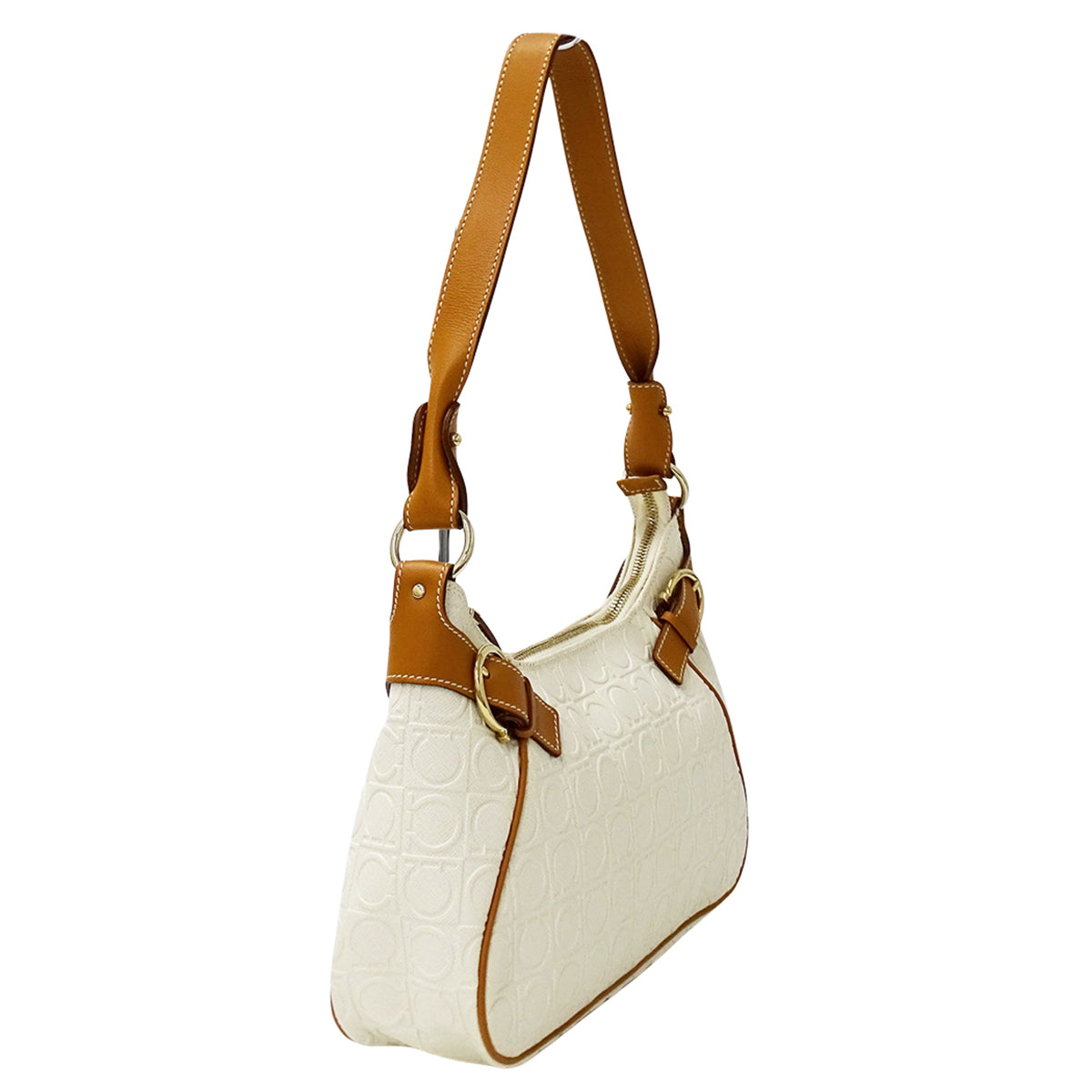 Salvatore Ferragamo Brown White Leather Handbag Shoulder Bag (Pre-Owned)