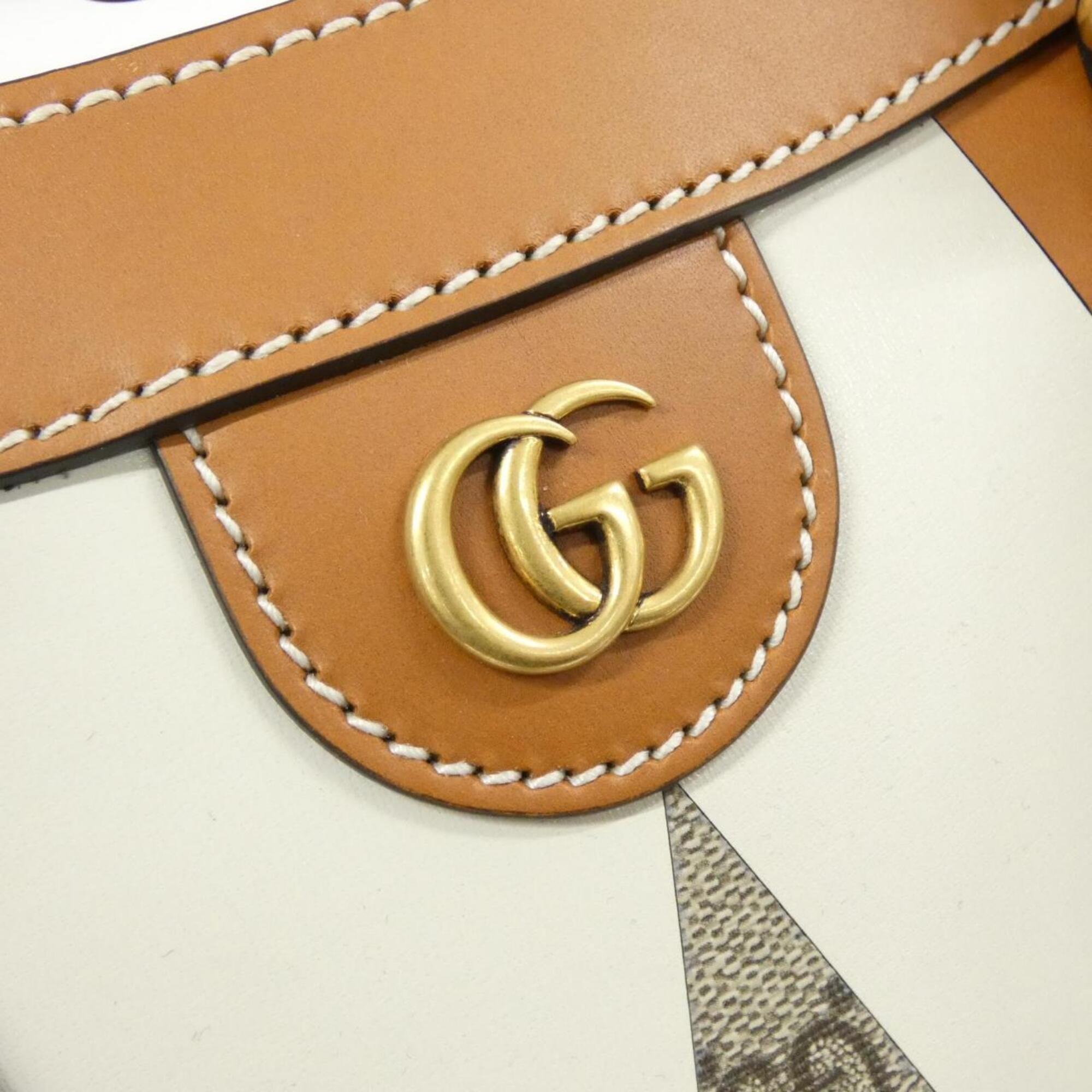 Gucci Beige Brown Gg Supreme Canvas Leather Handbag (Pre-Owned)