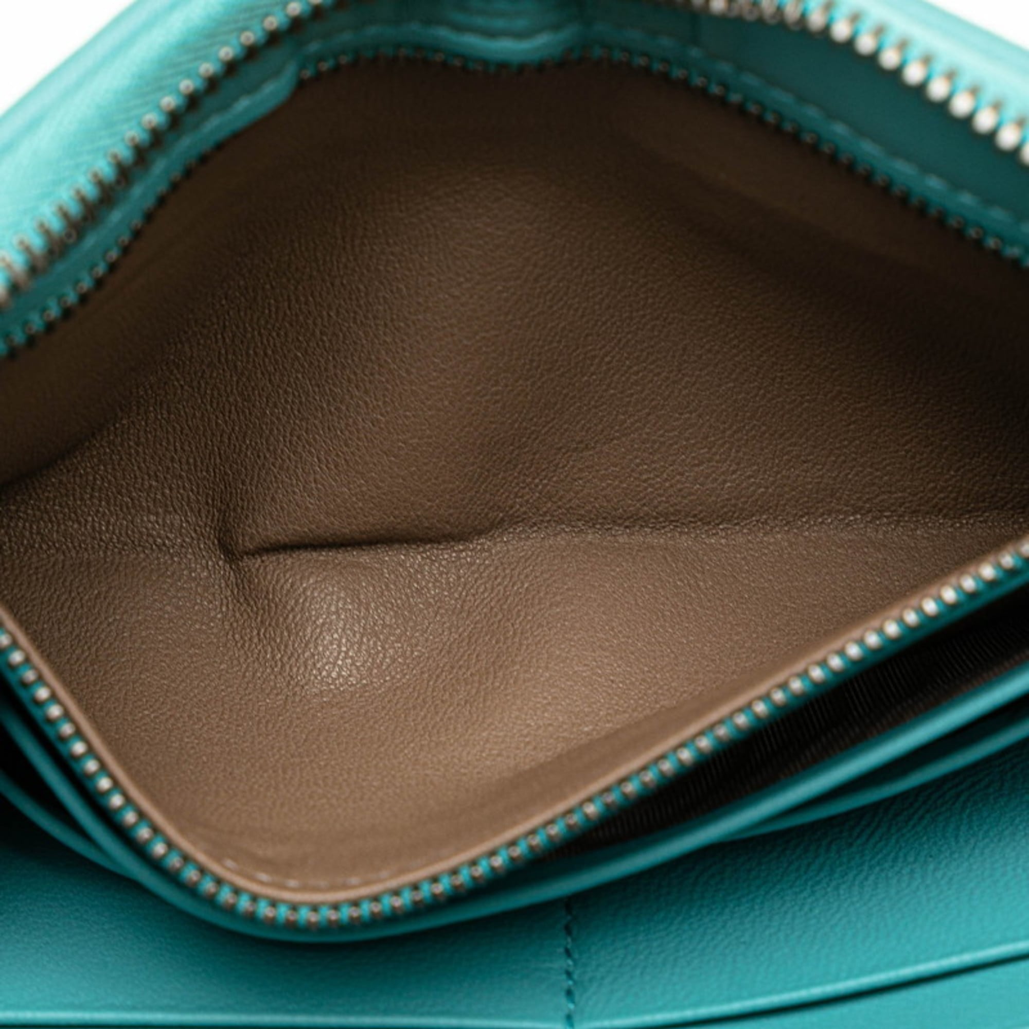 Bottega Veneta Green Light Blue Leather Long Wallet (Bi-Fold) (Pre-Owned)