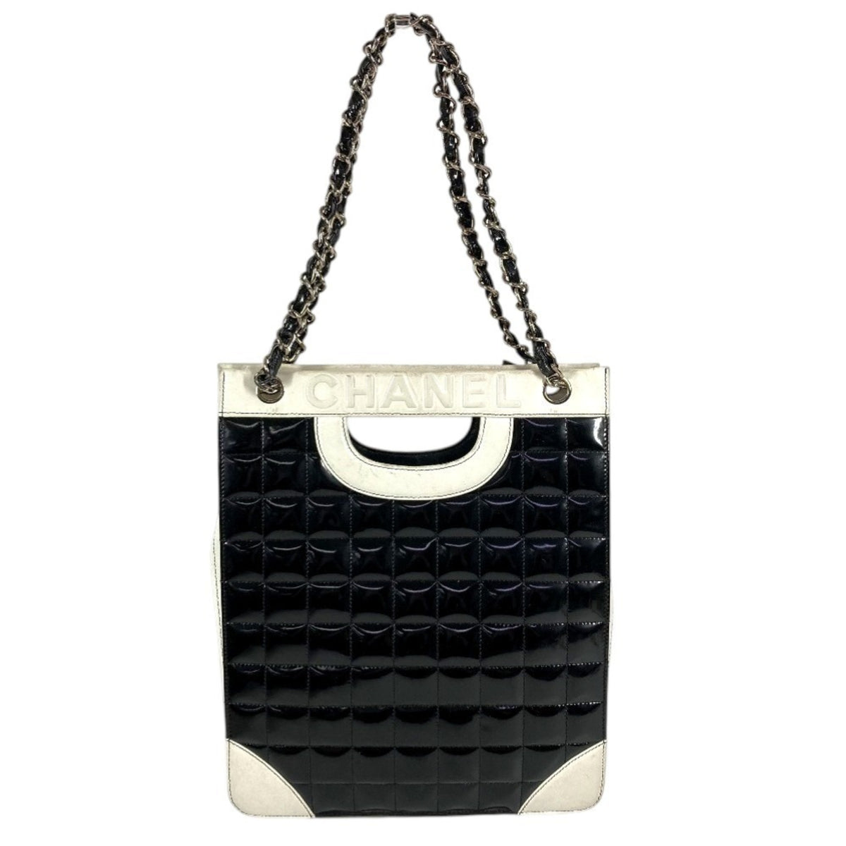 Chanel Chocolate Bar Black White Leather Shoulder Bag Tote Bag (Pre-Owned)