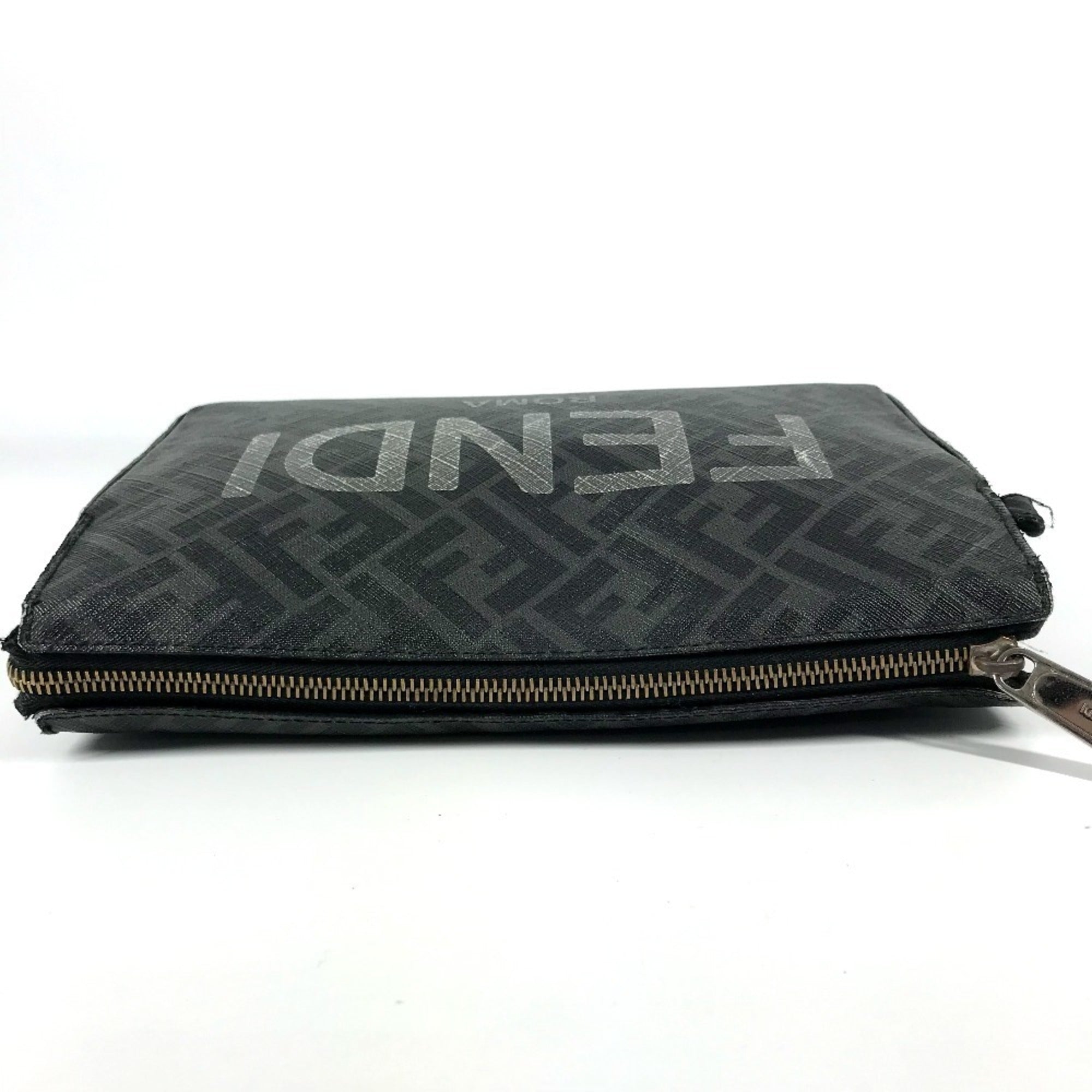 Fendi Zucca Black Gray Pvc Leather Clutch Bag (Pre-Owned)