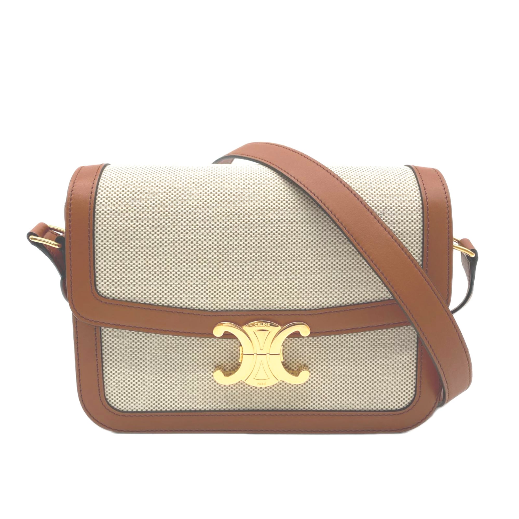 Celine Beige Brown Canvas Leather Shoulder Bag (Pre-Owned)