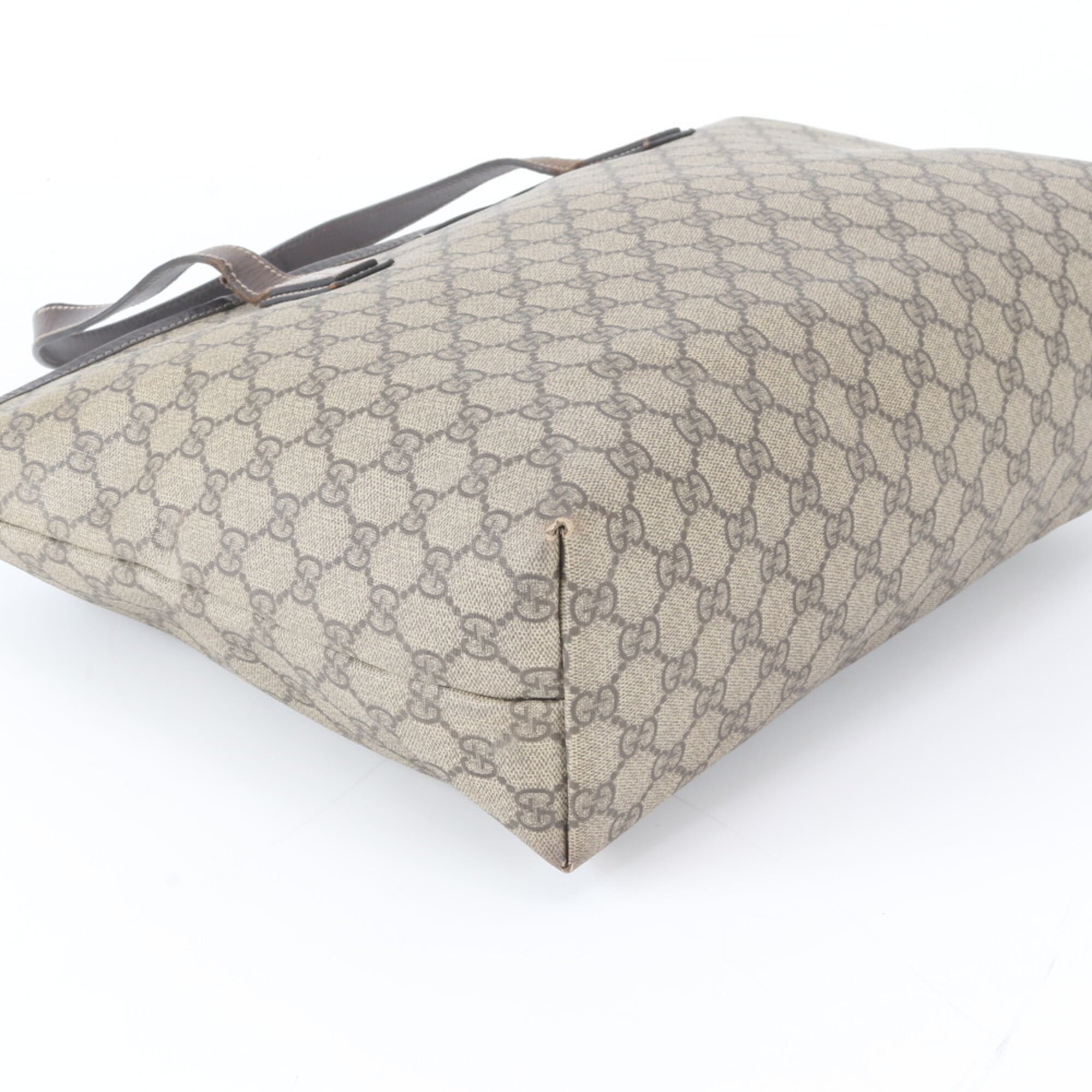 Gucci Brown Leather Coated Canvas Handbag Tote Bag (Pre-Owned)