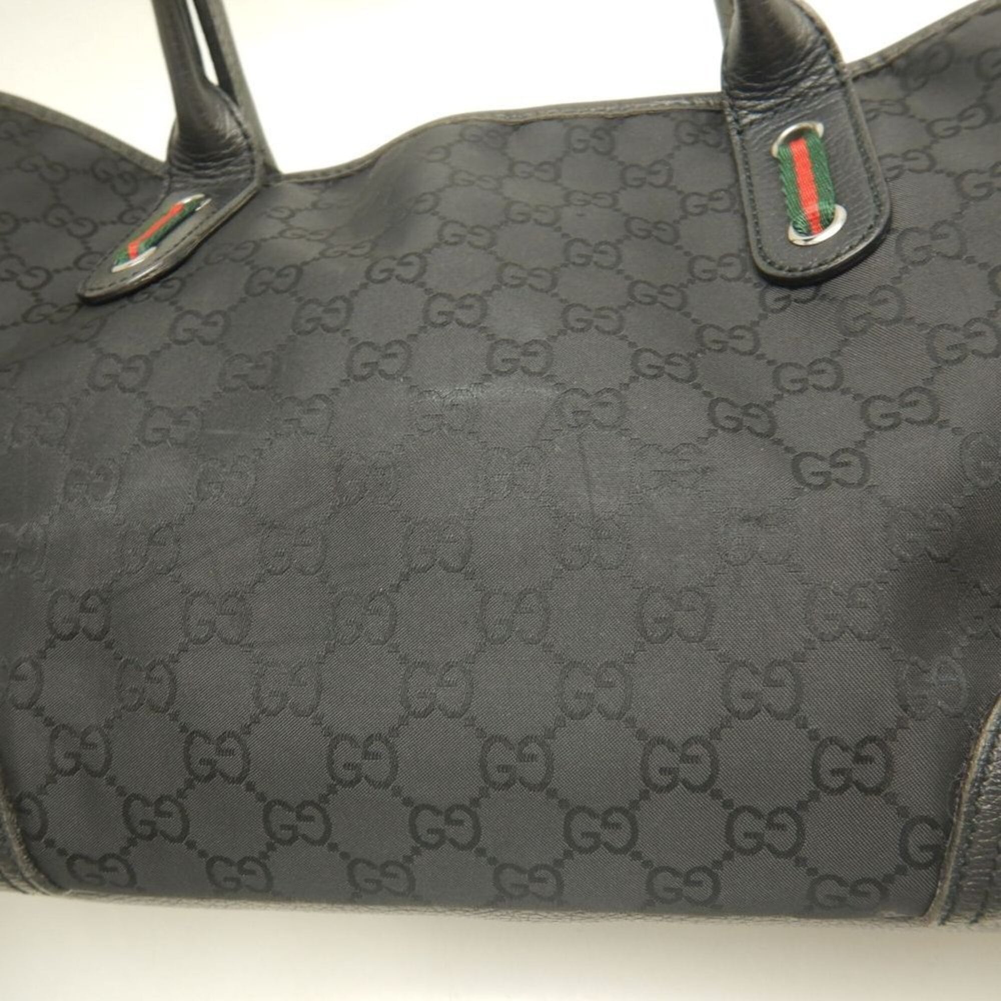 Gucci Black Nylon Canvas Leather Tote Bag (Pre-Owned)