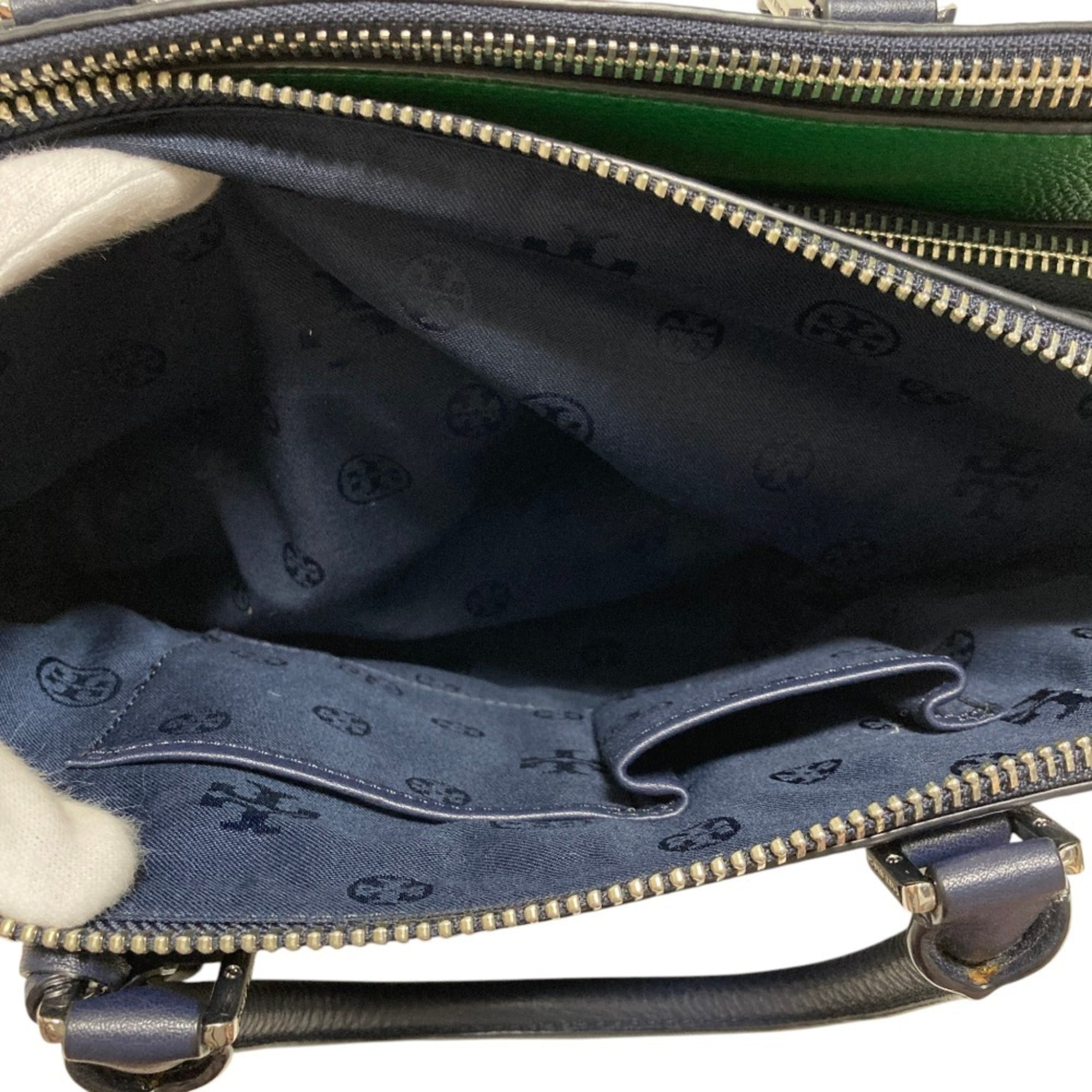 Tory Burch Green Navy Leather Shoulder Bag (Pre-Owned)