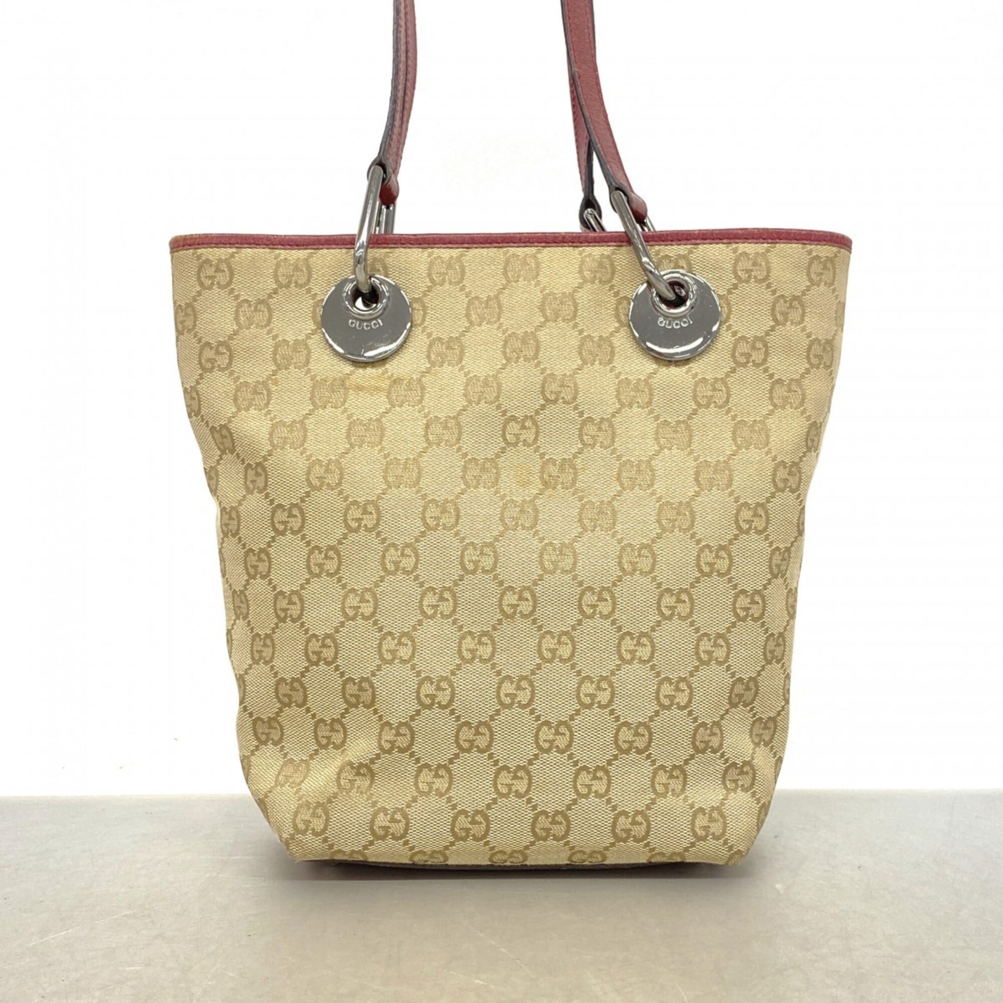 Gucci Beige Bordeaux Canvas Tote Bag (Pre-Owned)