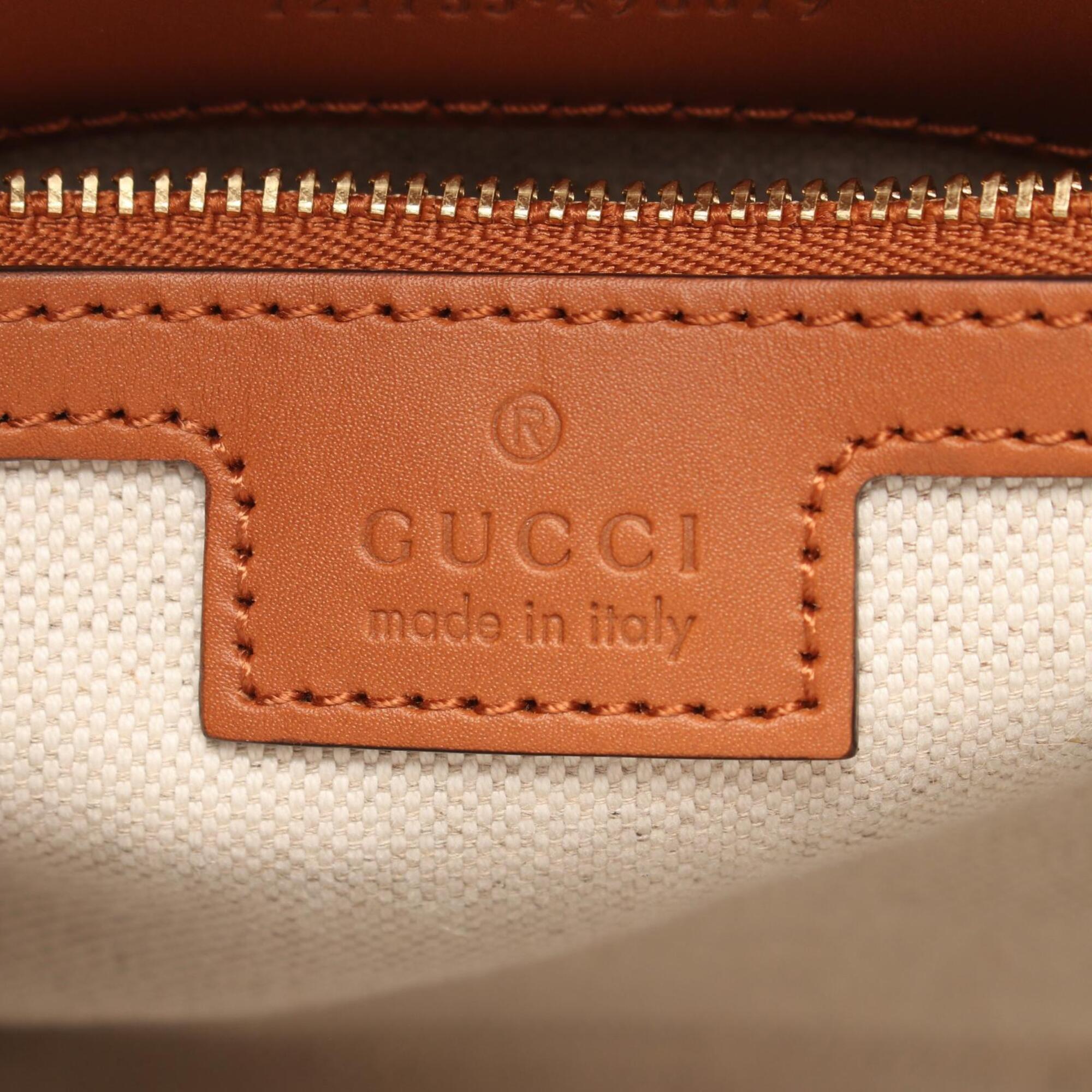 Gucci Brown Multi-Color White Canvas Leather Handbag Tote Bag (Pre-Owned)