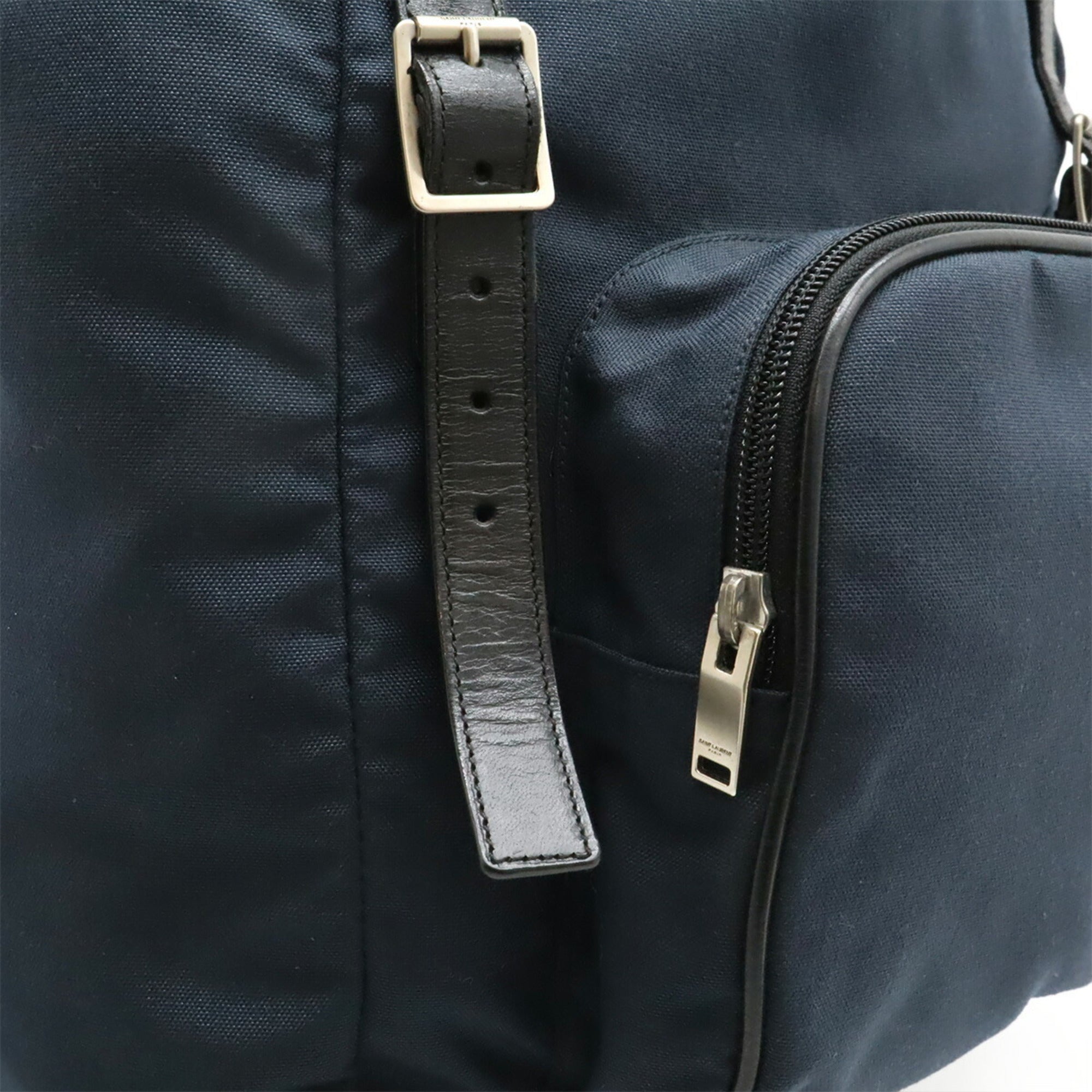 Yves Saint Laurent Navy Canvas Leather Backpack (Pre-Owned)