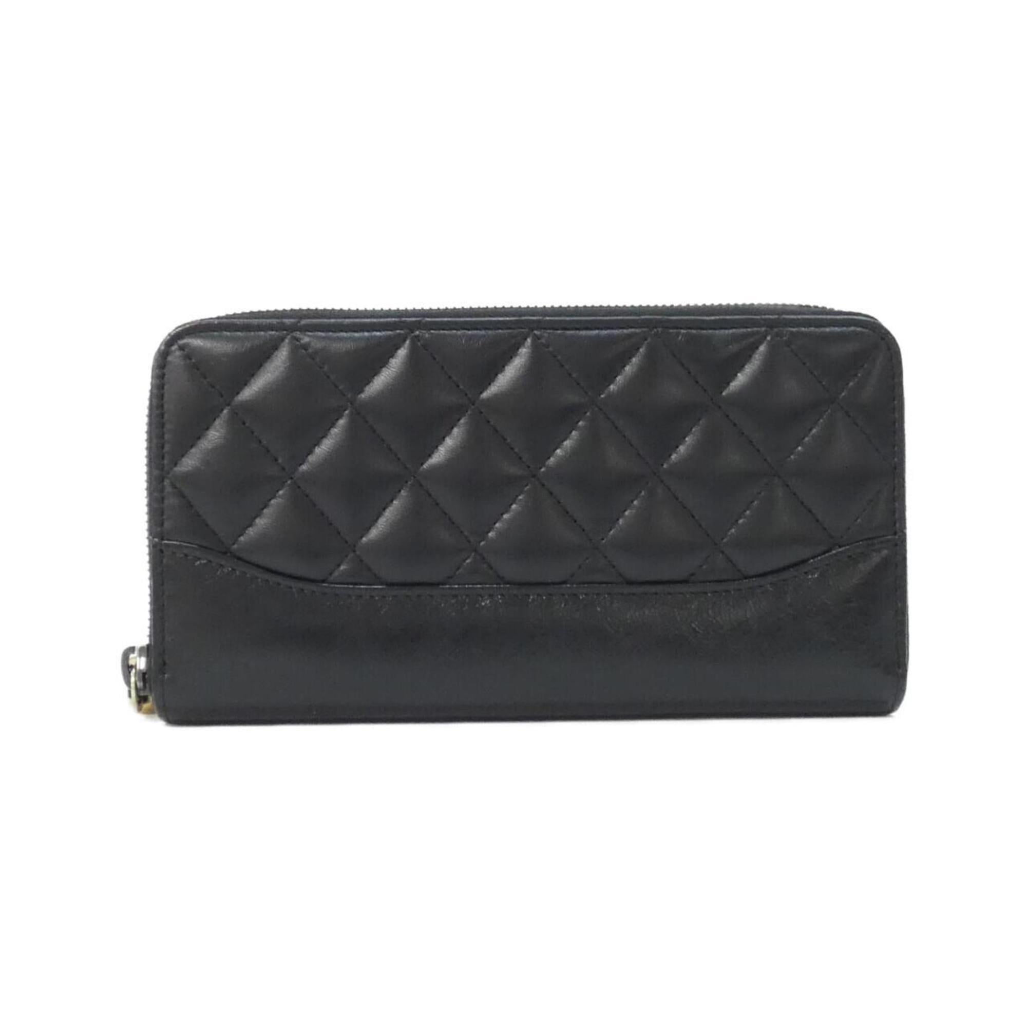 Chanel Black Leather Long Wallet (Bi-Fold) (Pre-Owned)