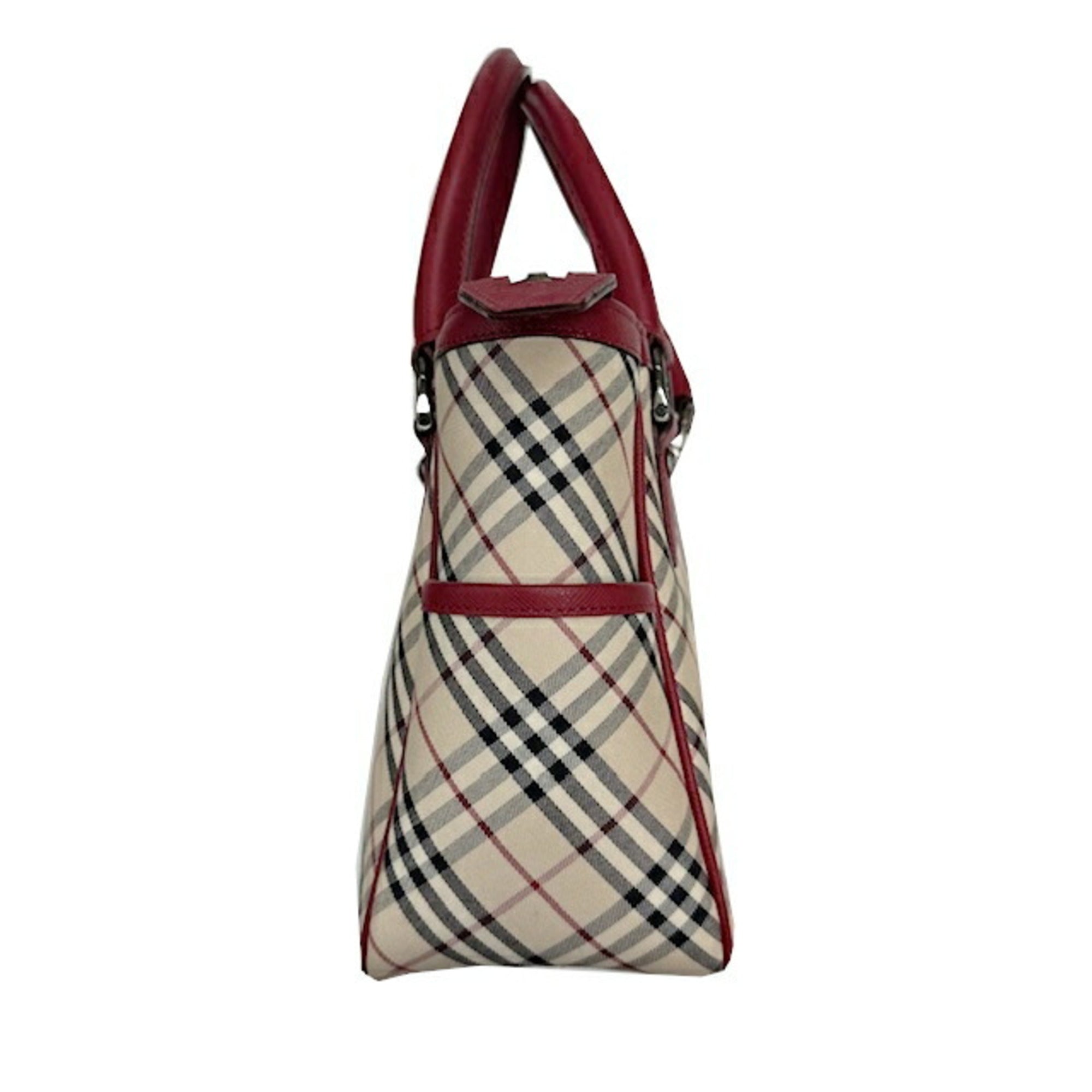 Burberry Beige Red Color Leather Canvas Handbag (Pre-Owned)