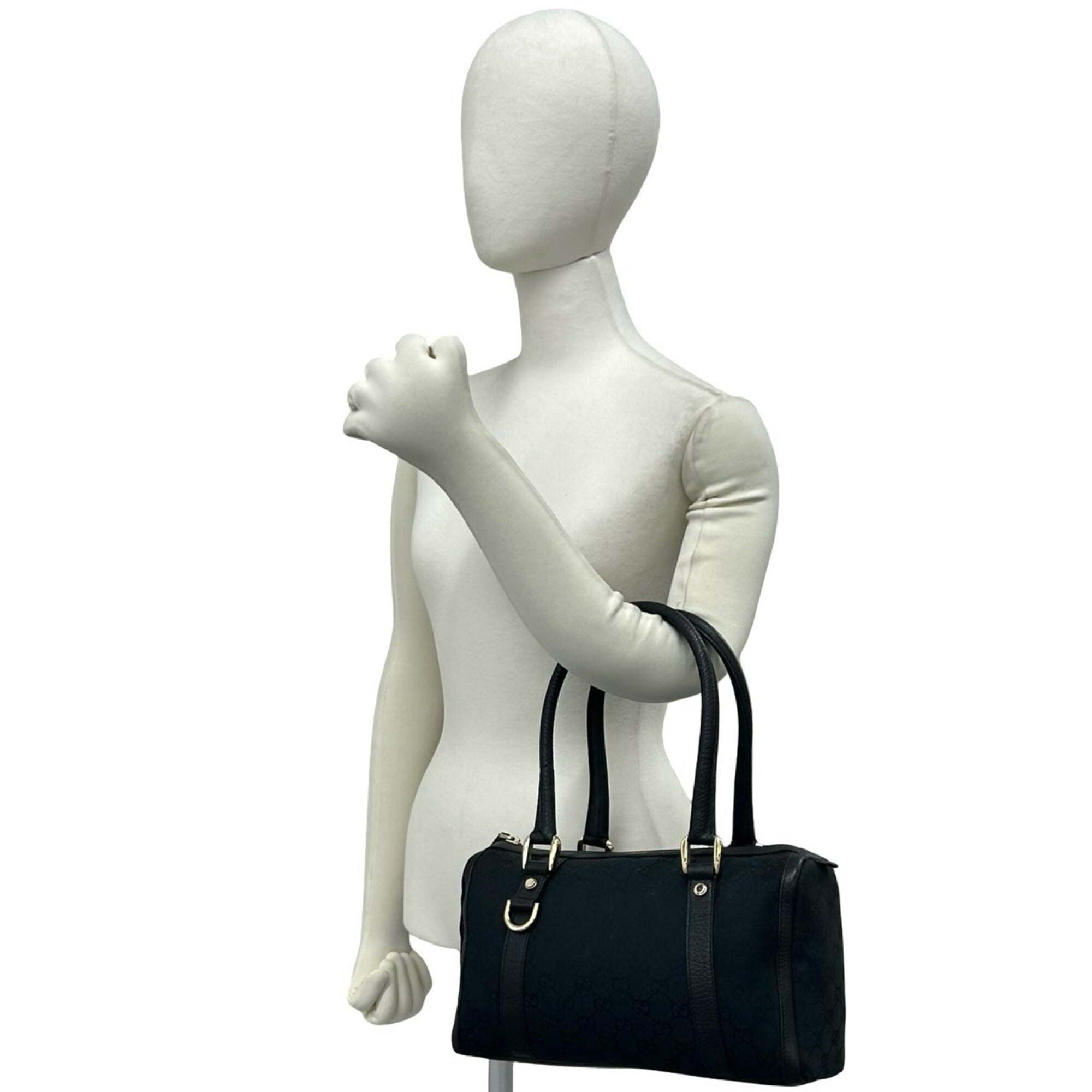 Gucci Black Canvas Leather Boston Bag Handbag Tote Bag (Pre-Owned)