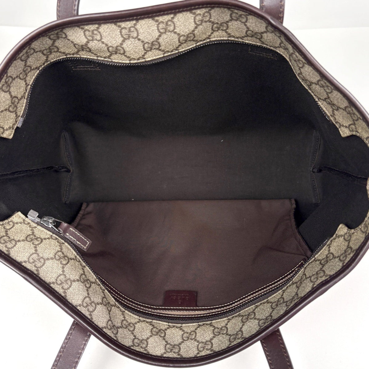 Gucci Beige Brown Coated Canvas Leather Tote Bag (Pre-Owned)