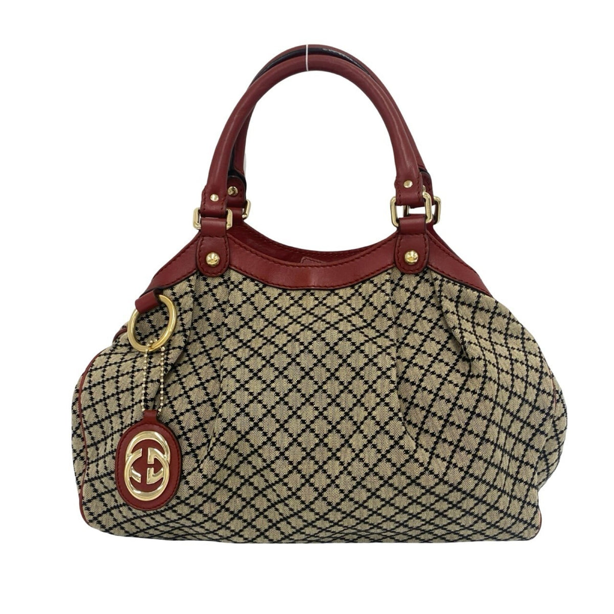Gucci Beige Red Color Canvas Leather Handbag Tote Bag (Pre-Owned)
