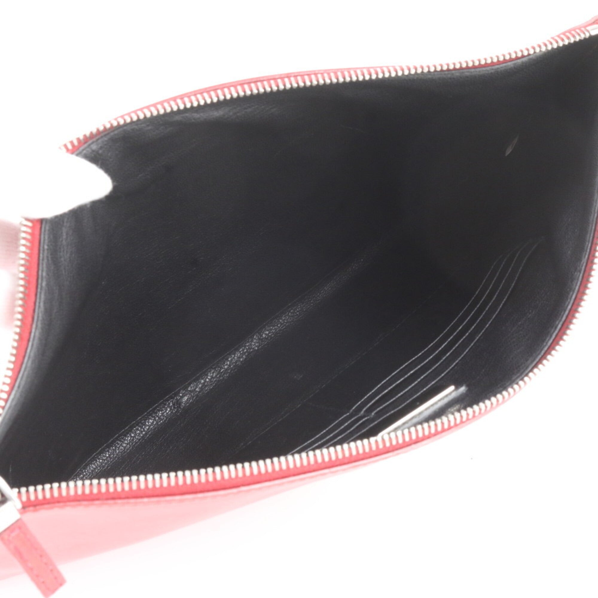 Prada Red Color Leather Clutch Bag Pouch (Pre-Owned)