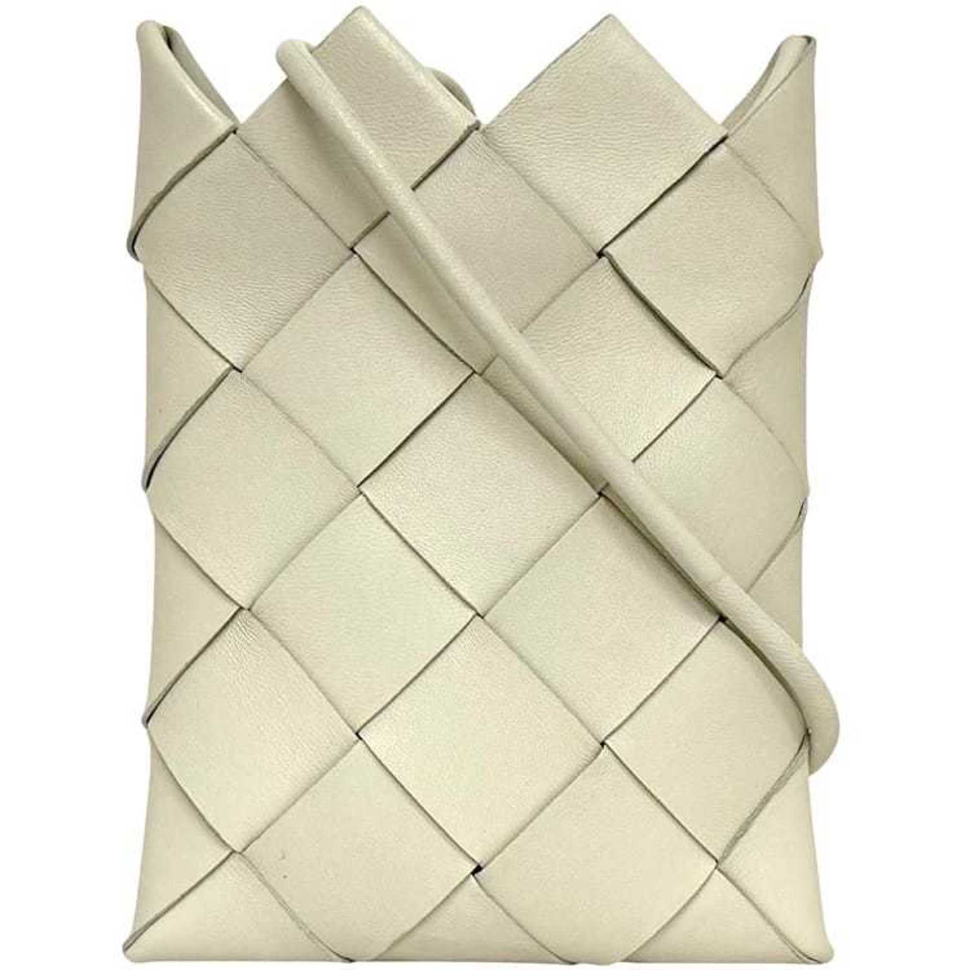 Bottega Veneta Intrecciato White Leather Pochette Shoulder Bag (Pre-Owned)