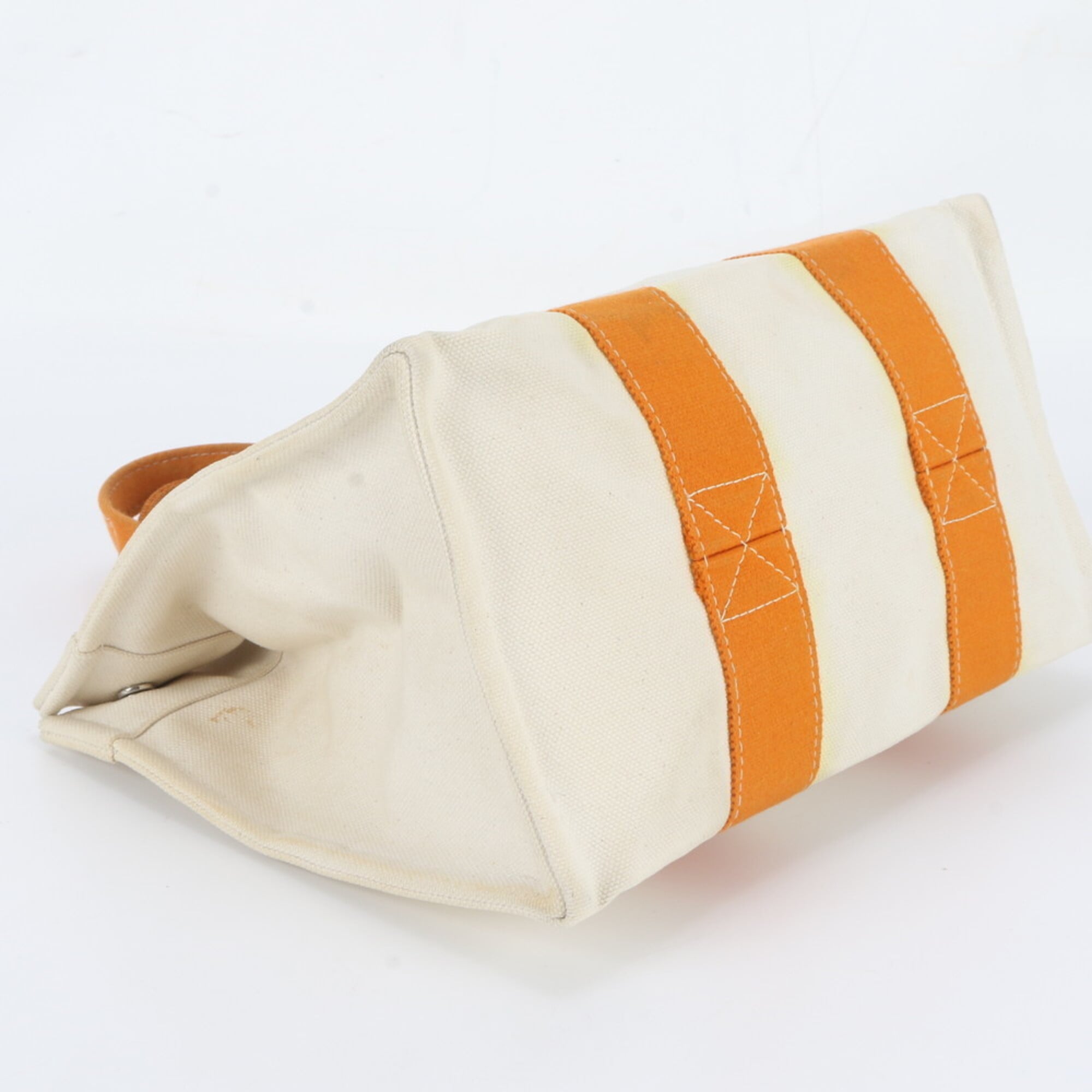 Hermes Beige Orange Cotton Handbag Shoulder Bag Tote Bag (Pre-Owned)