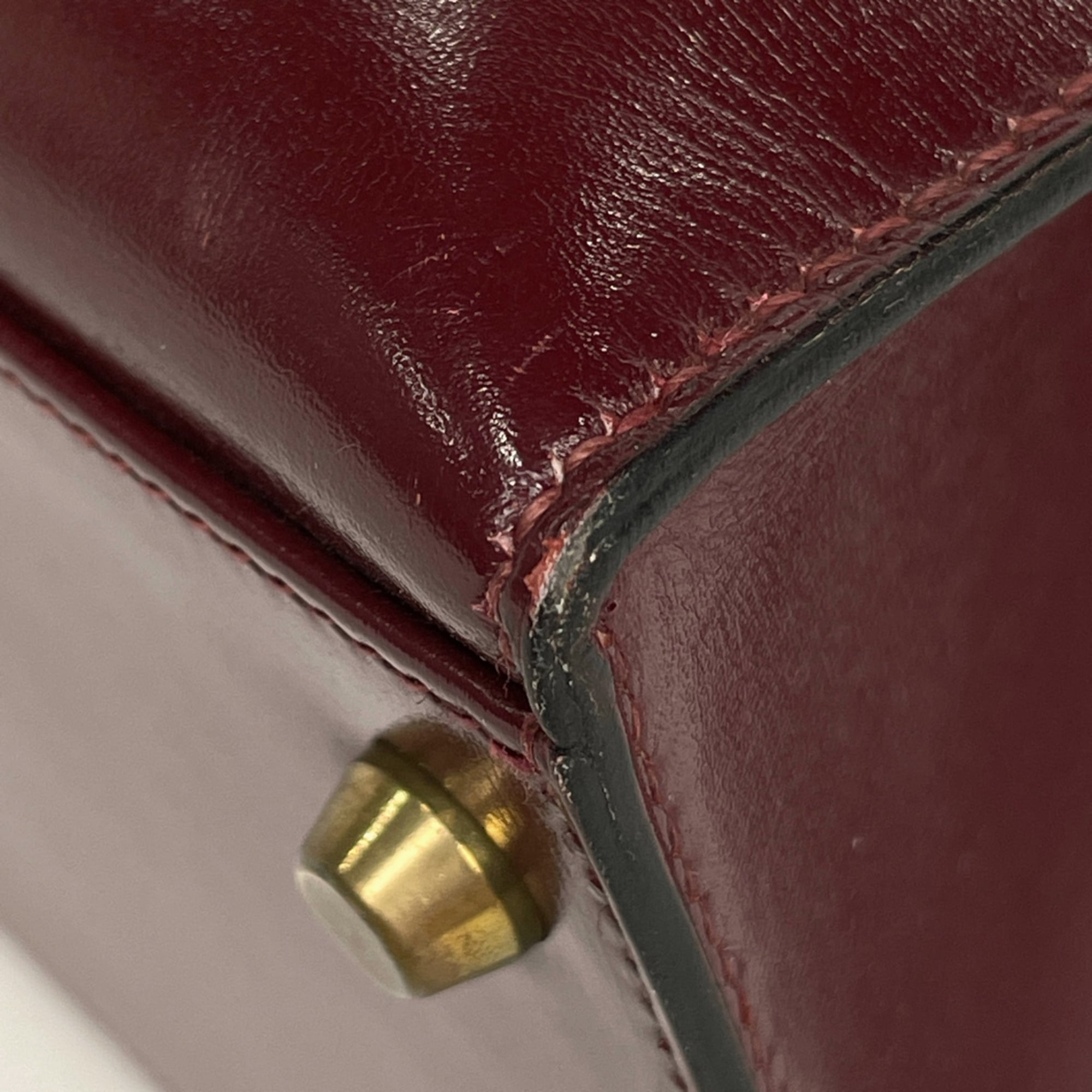 Hermes Kelly Rouge H Box Calf Leather Handbag (Pre-Owned)