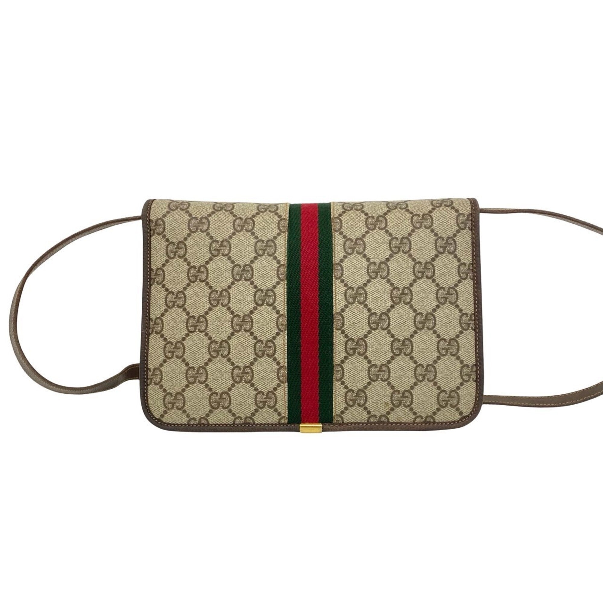 Gucci Brown Green Red Color Leather Pvc Shoulder Bag (Pre-Owned)