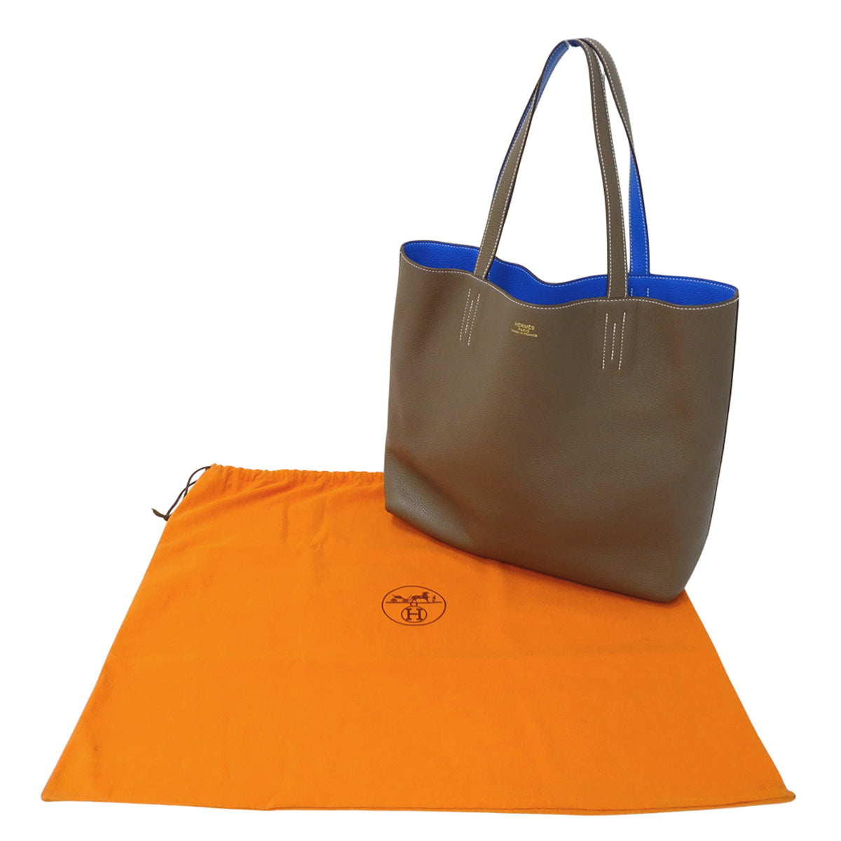 Hermes Blue Etoupe Gray Taurillon Clemence Leather Handbag Tote Bag (Pre-Owned)
