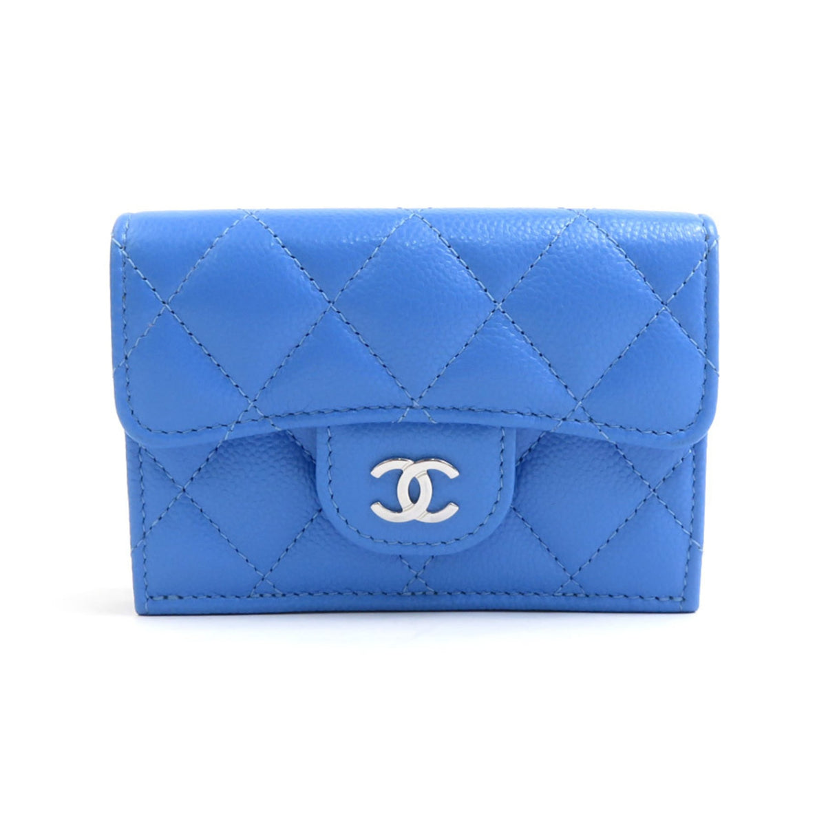 Chanel Blue Grained Calfskin Wallet (Tri-Fold) (Pre-Owned)