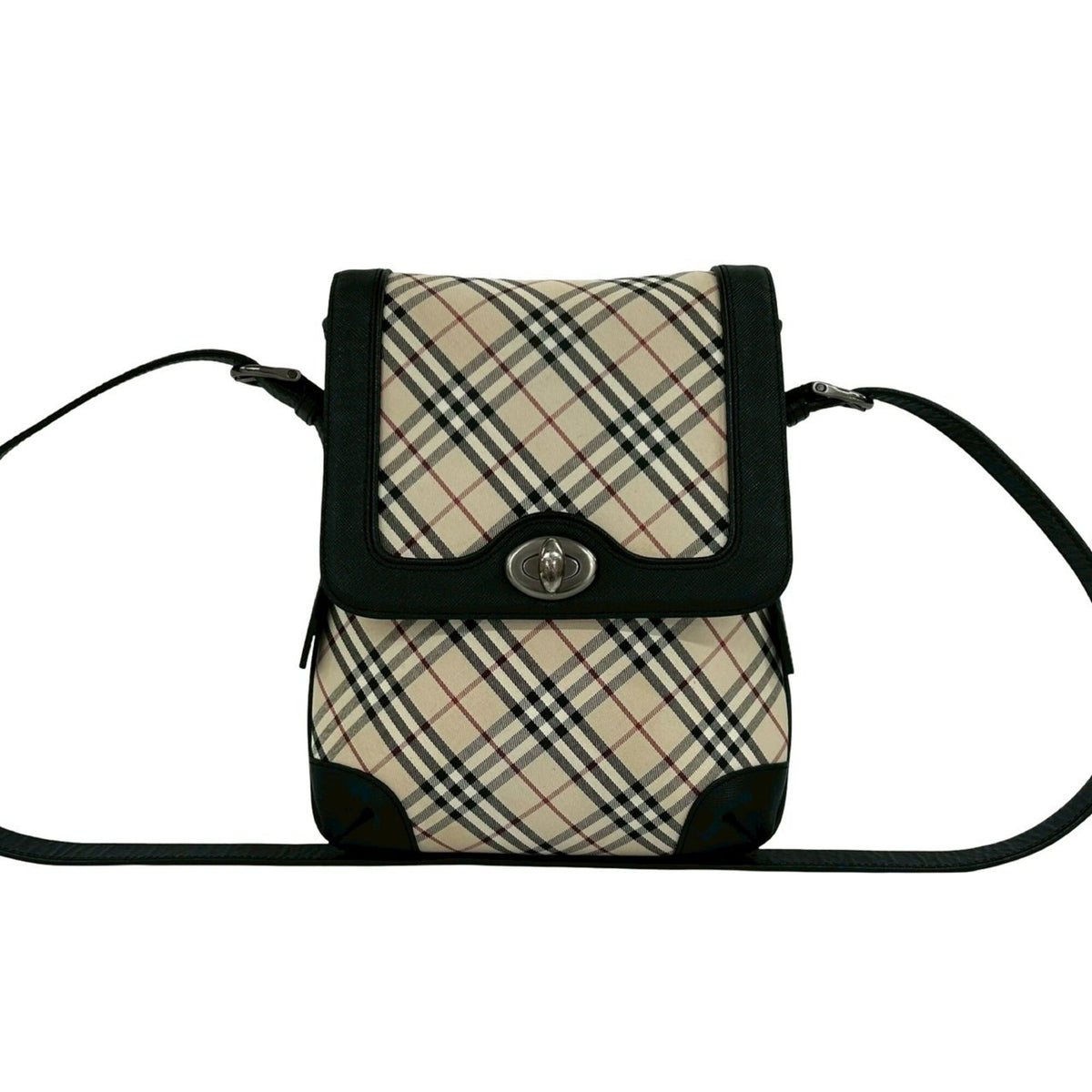 Burberry Beige Black Canvas Leather Shoulder Bag (Pre-Owned)