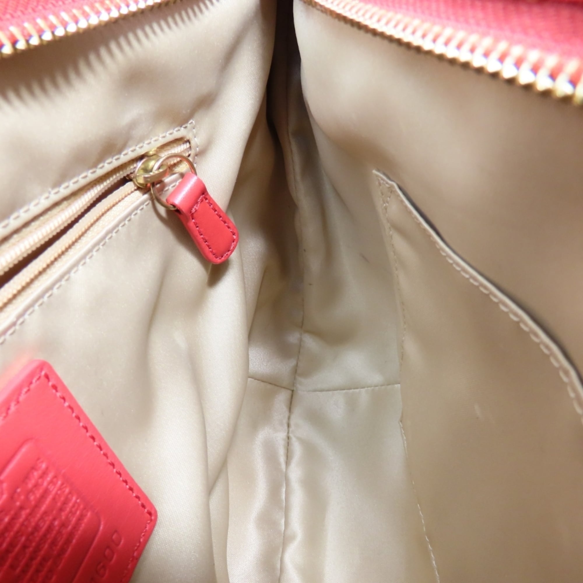 Coach Signature Beige Pink Red Color Canvas Leather Shoulder Bag (Pre-Owned)