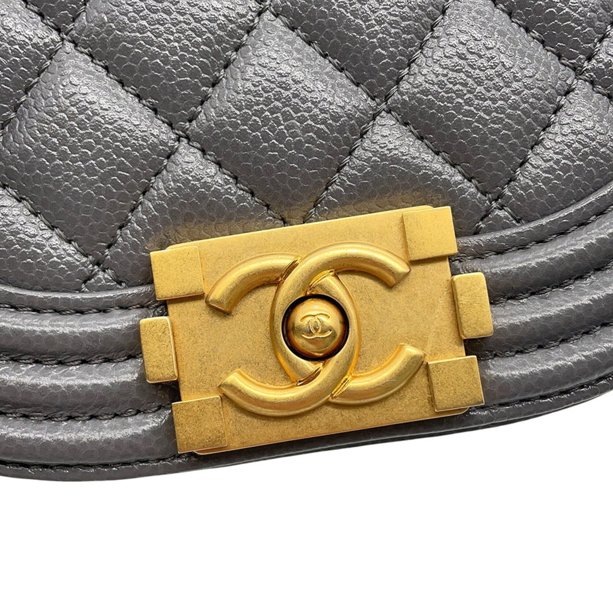 Chanel Gray Grained Calfskin Handbag Shoulder Bag (Pre-Owned)
