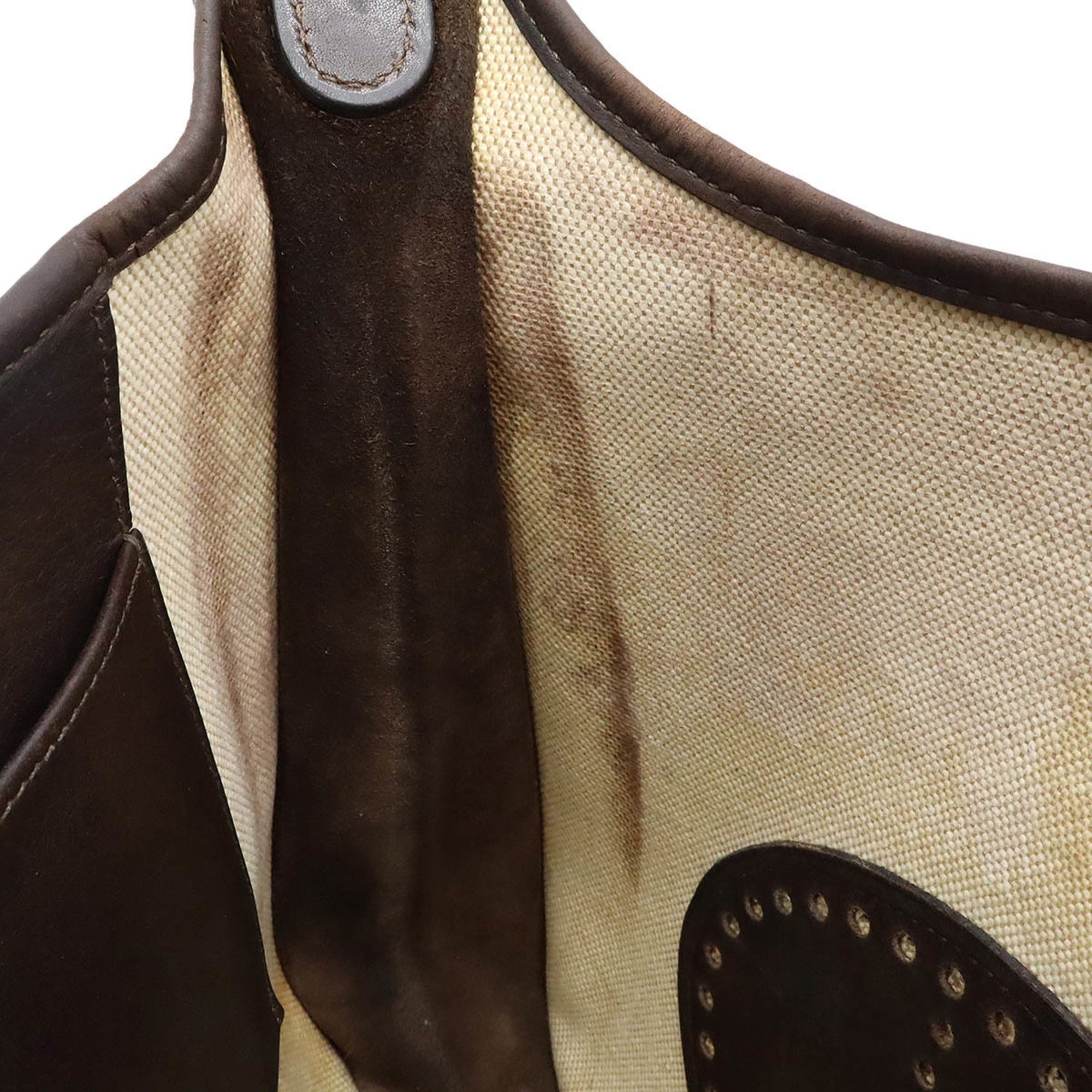 Hermes Dark Brown Natural Toile H Leather Shoulder Bag (Pre-Owned)