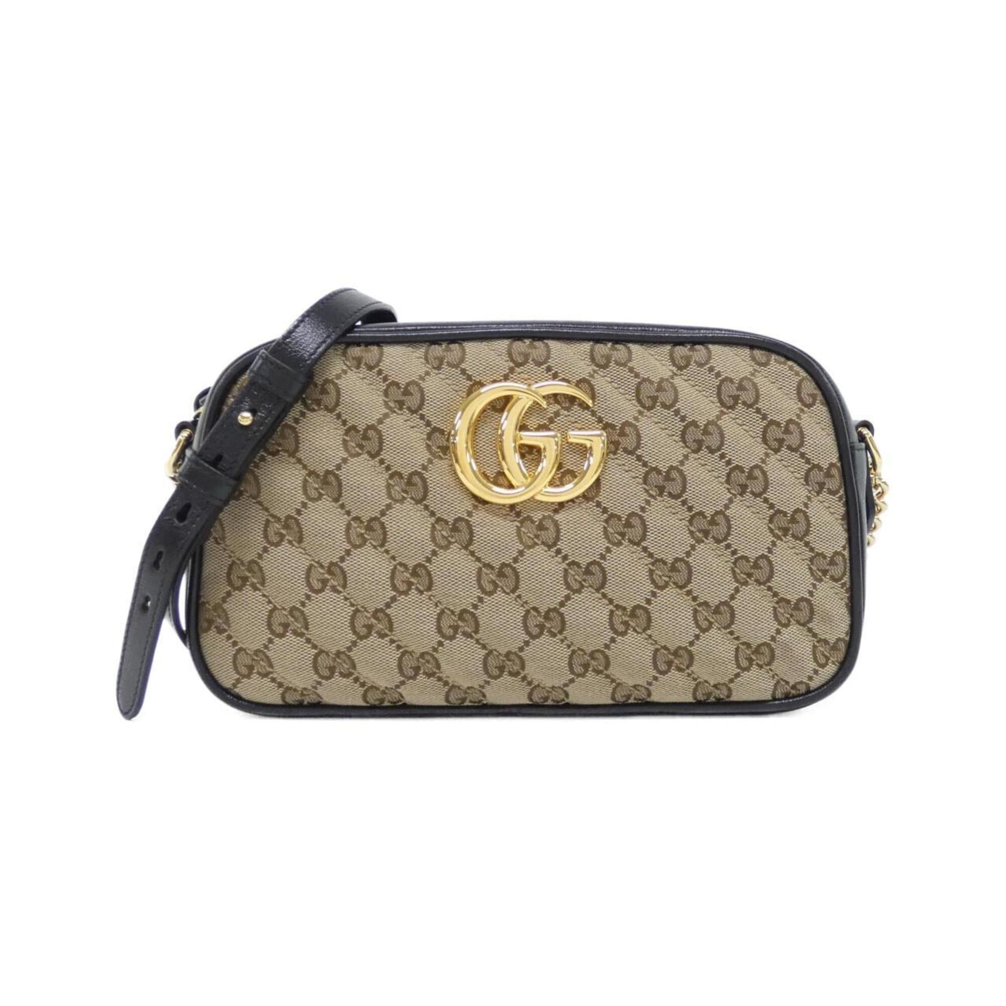Gucci Beige Black Gg Canvas Leather Shoulder Bag (Pre-Owned)