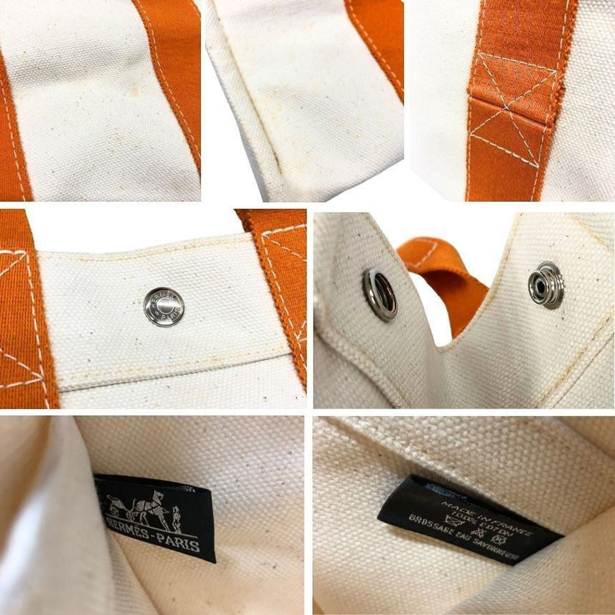 Hermes Bora Bora Cream Orange Cotton Canvas Tote Bag (Pre-Owned)