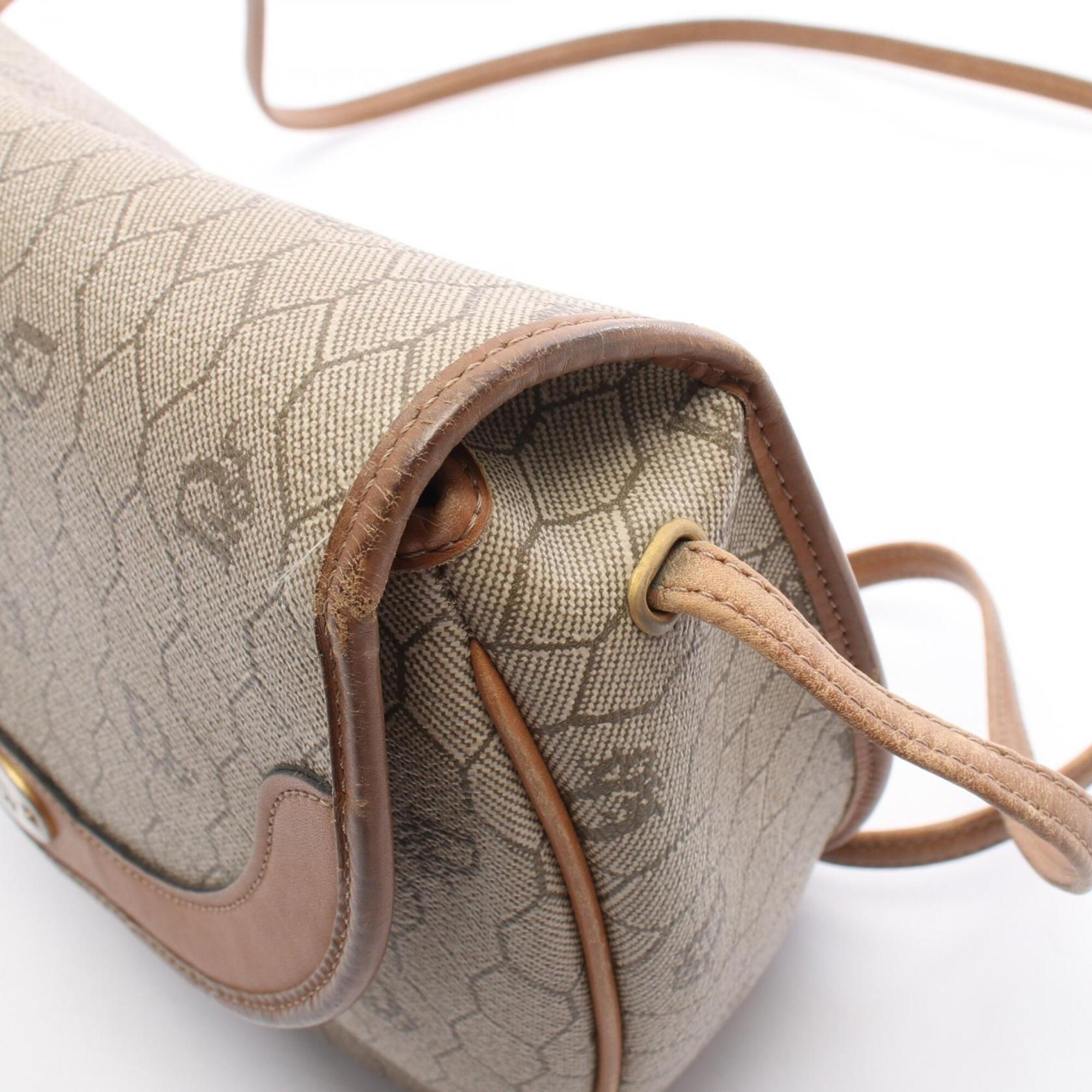 Christian Dior Beige Brown Coated Canvas Leather Handbag Shoulder Bag (Pre-Owned)