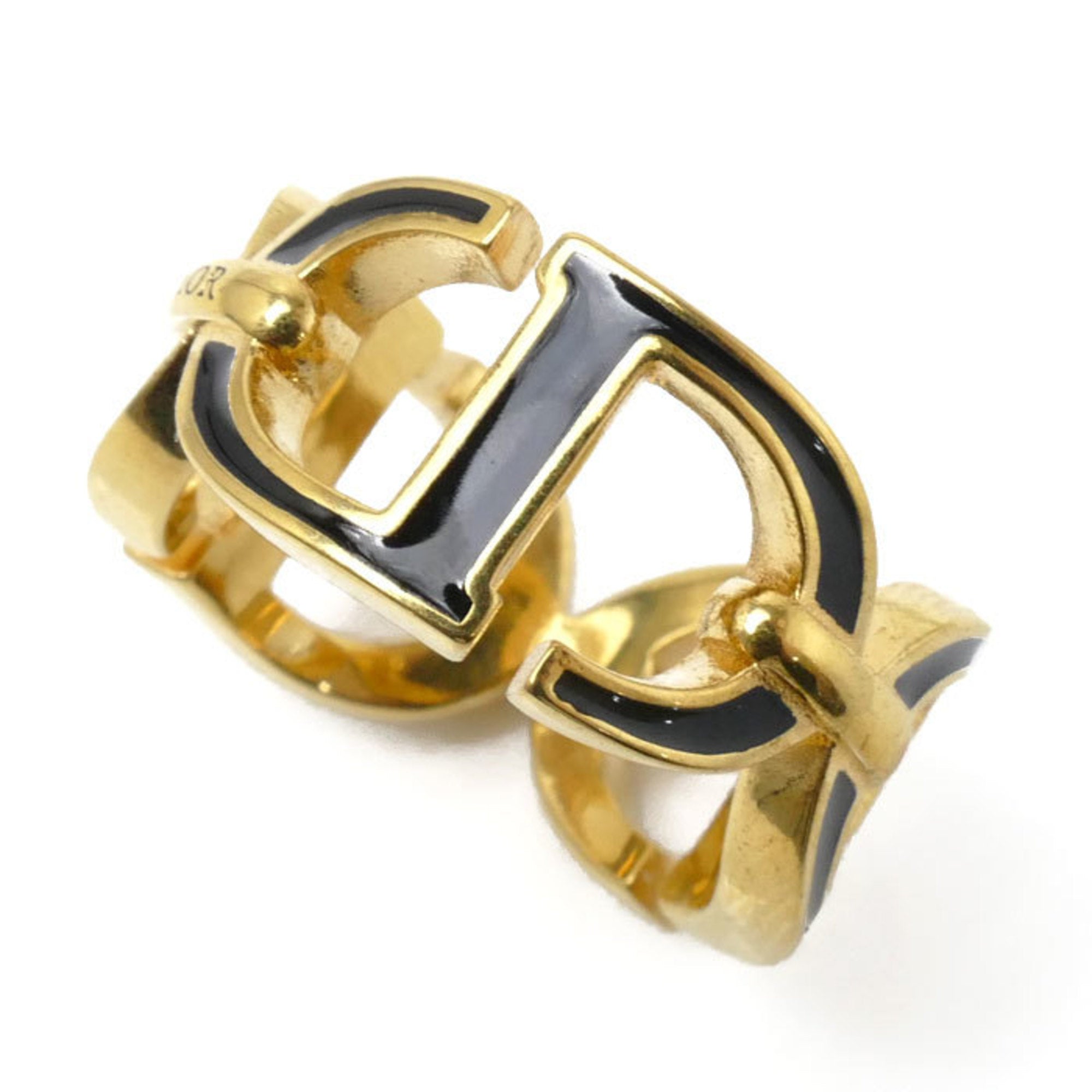 Christian Dior Gold Black Lacquer Metal Band Ring (Pre-Owned)