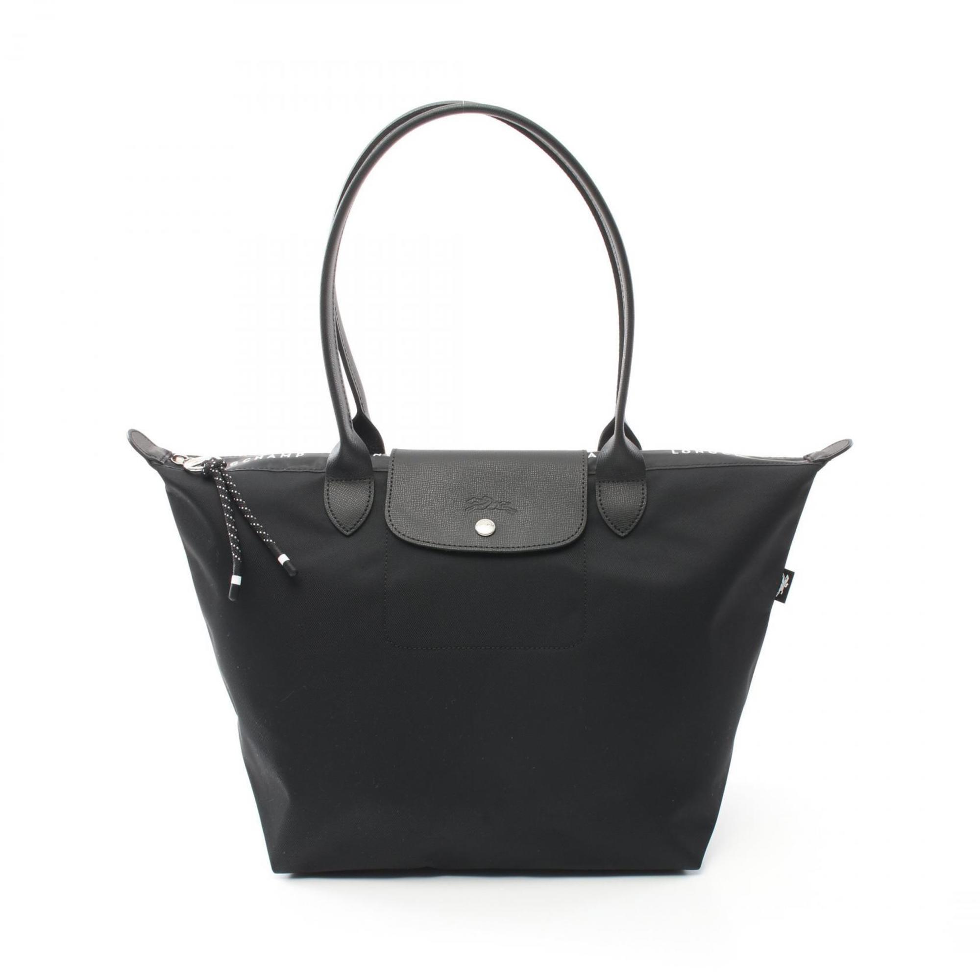 Longchamp Black Nylon Leather Tote Bag (Pre-Owned)