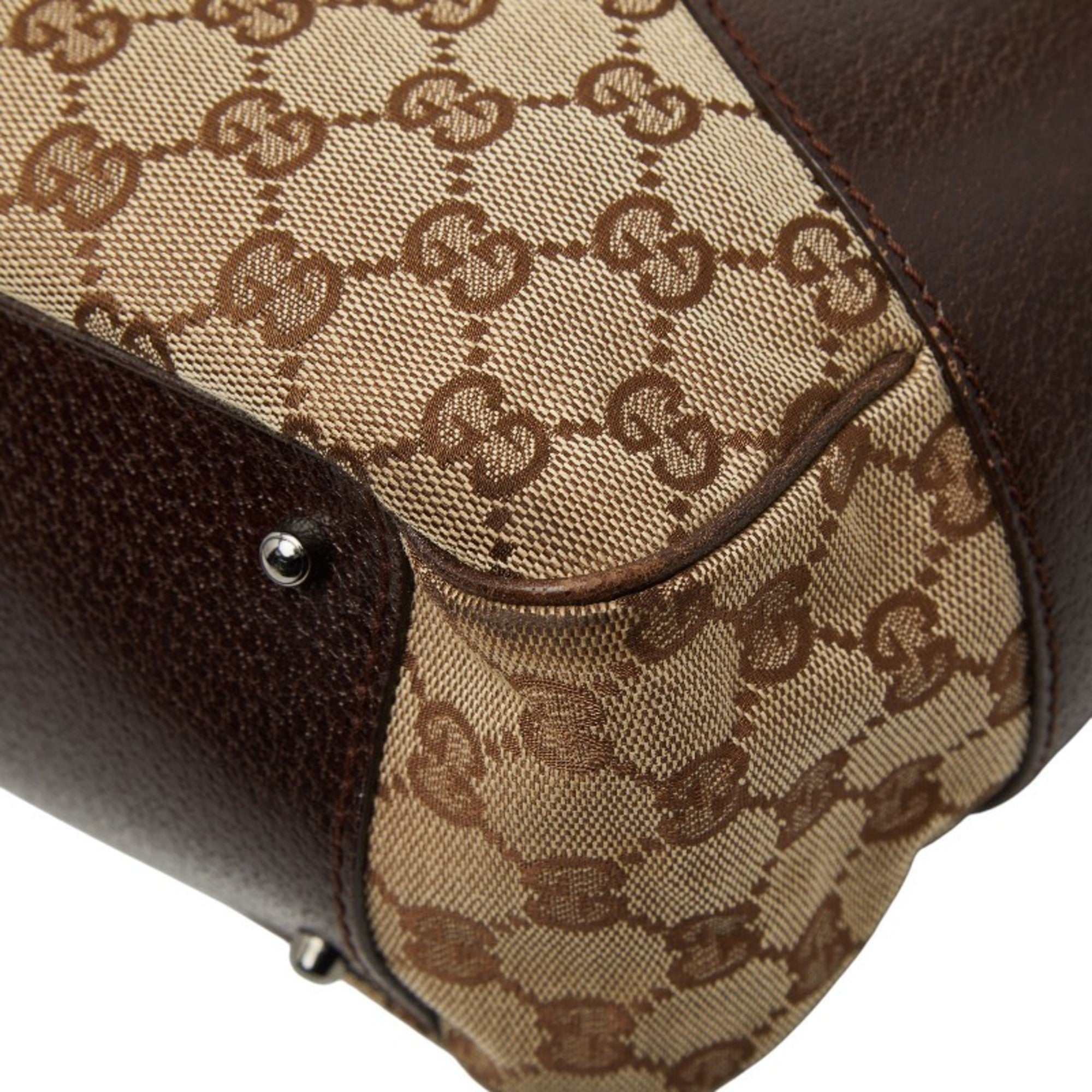 Gucci Beige Brown Canvas Leather Handbag Tote Bag (Pre-Owned)