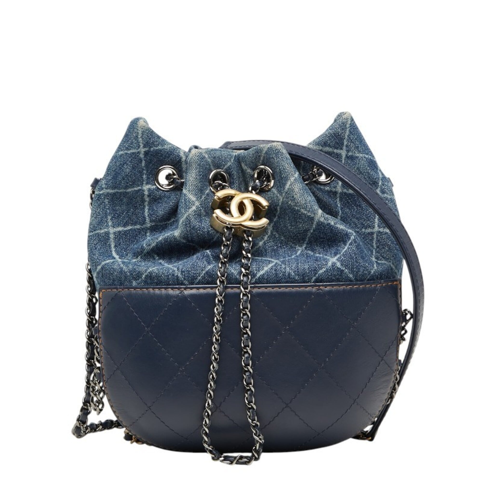 Chanel Blue Denim Leather Shoulder Bag (Pre-Owned)