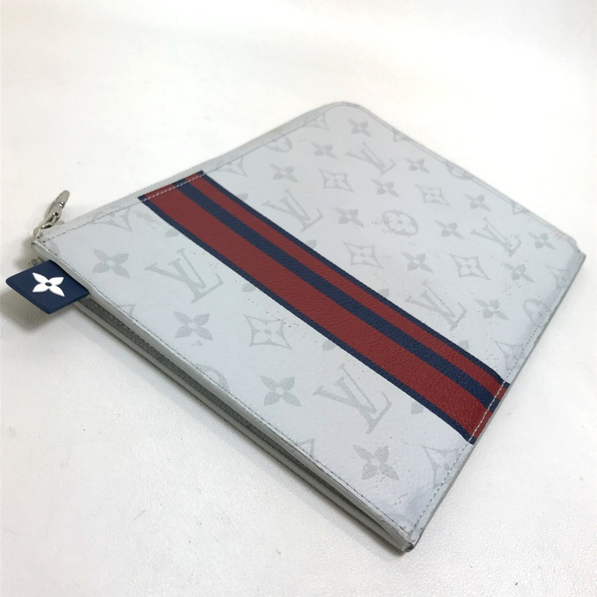 Louis Vuitton Blue Red Color White Monogram Clutch Bag Pochette (Pre-Owned)