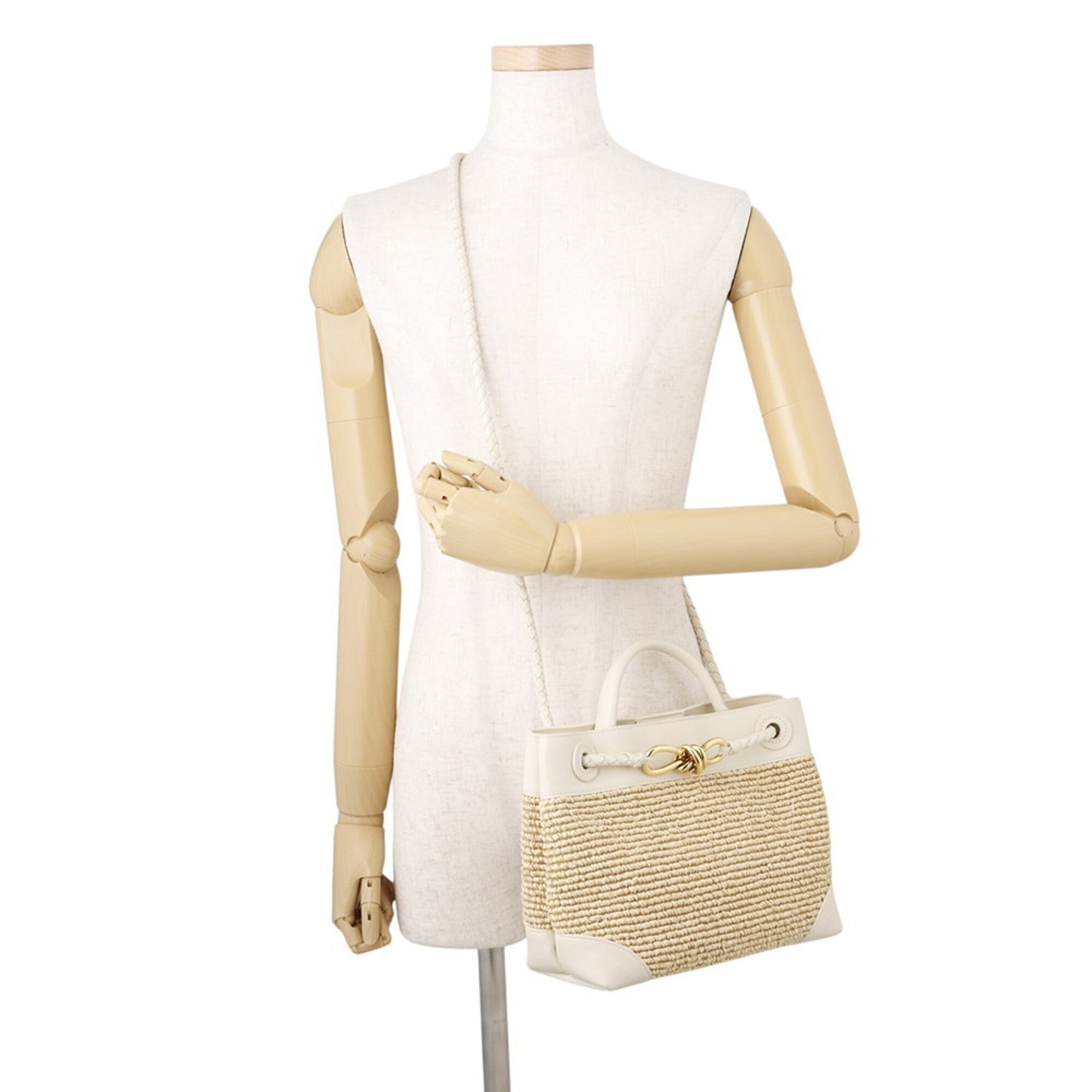 Bottega Veneta White Raffia Handbag Pouch (Pre-Owned)