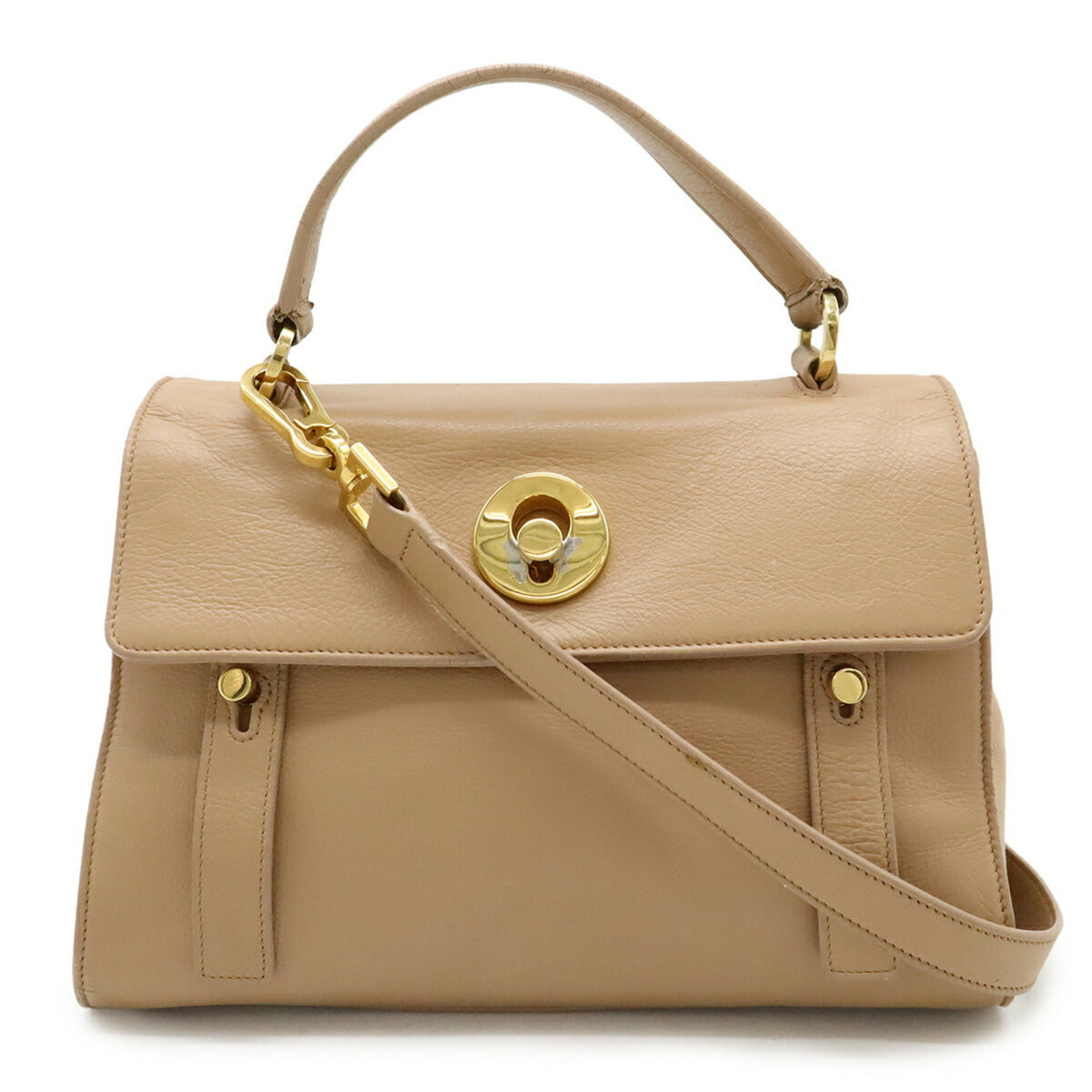 Yves Saint Laurent Pink Beige Leather Handbag Shoulder Bag (Pre-Owned)