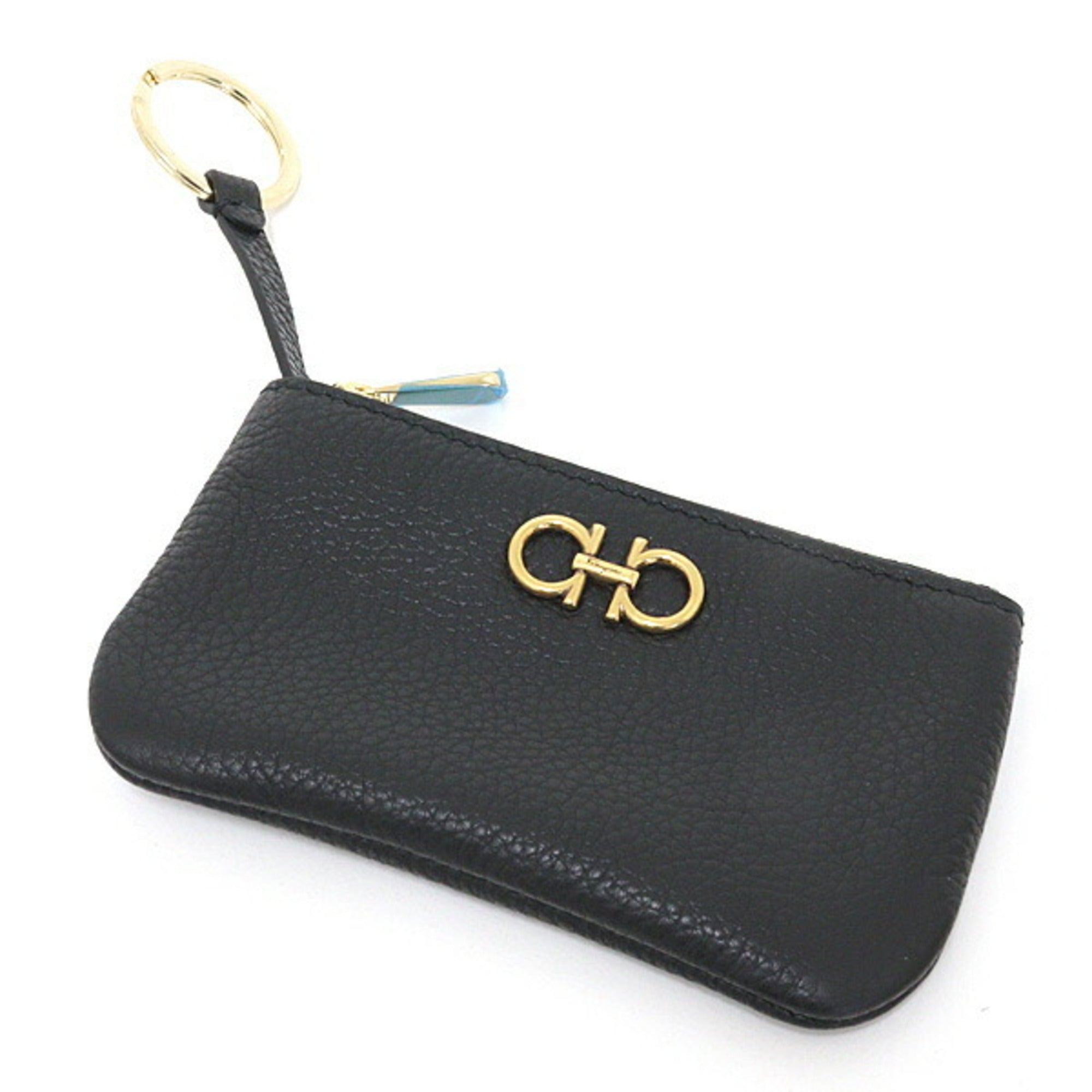 Salvatore Ferragamo Gancini Black Leather Coin Purse/Coin Case (Pre-Owned)