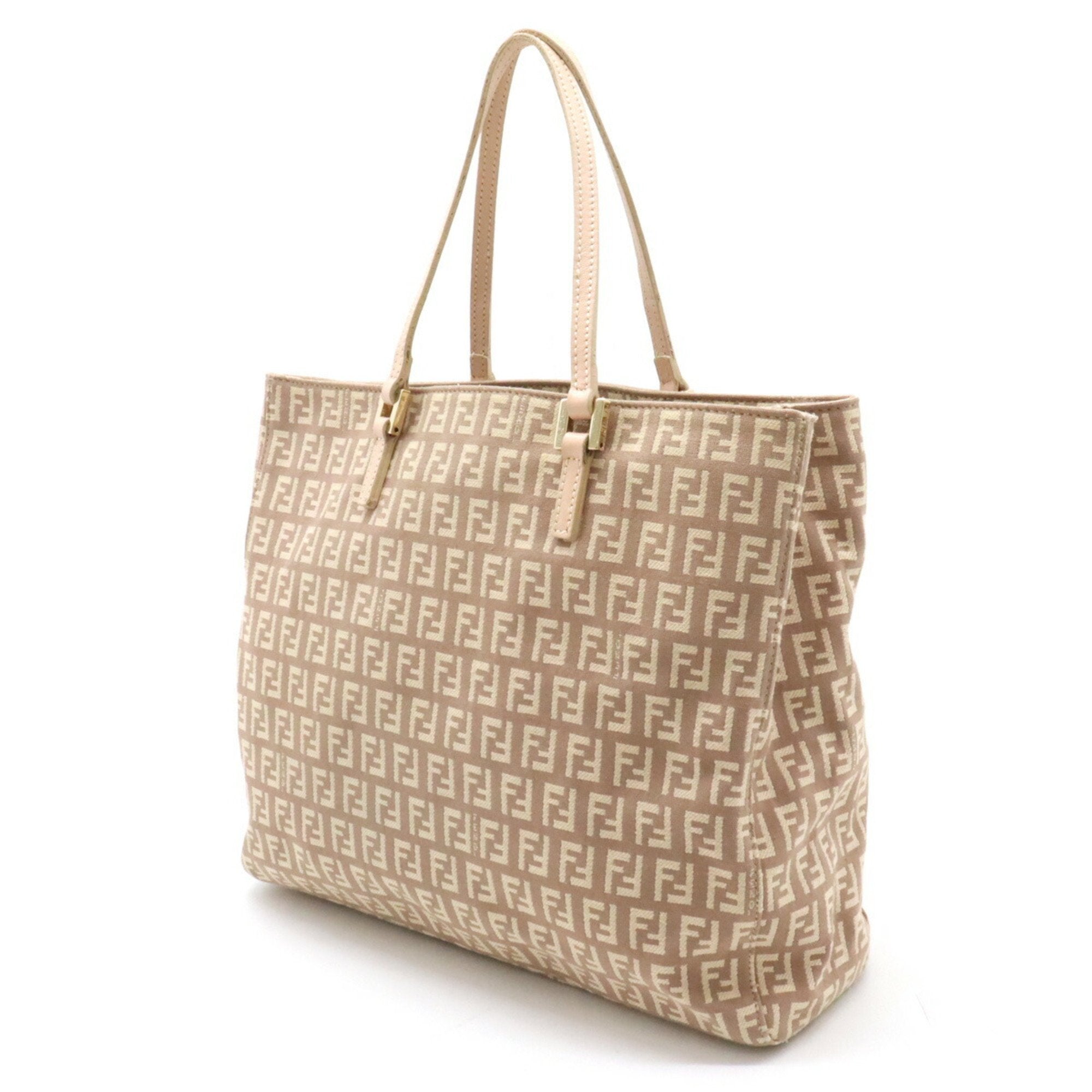 Fendi Zucchino Pink Beige Canvas Leather Handbag Tote Bag (Pre-Owned)