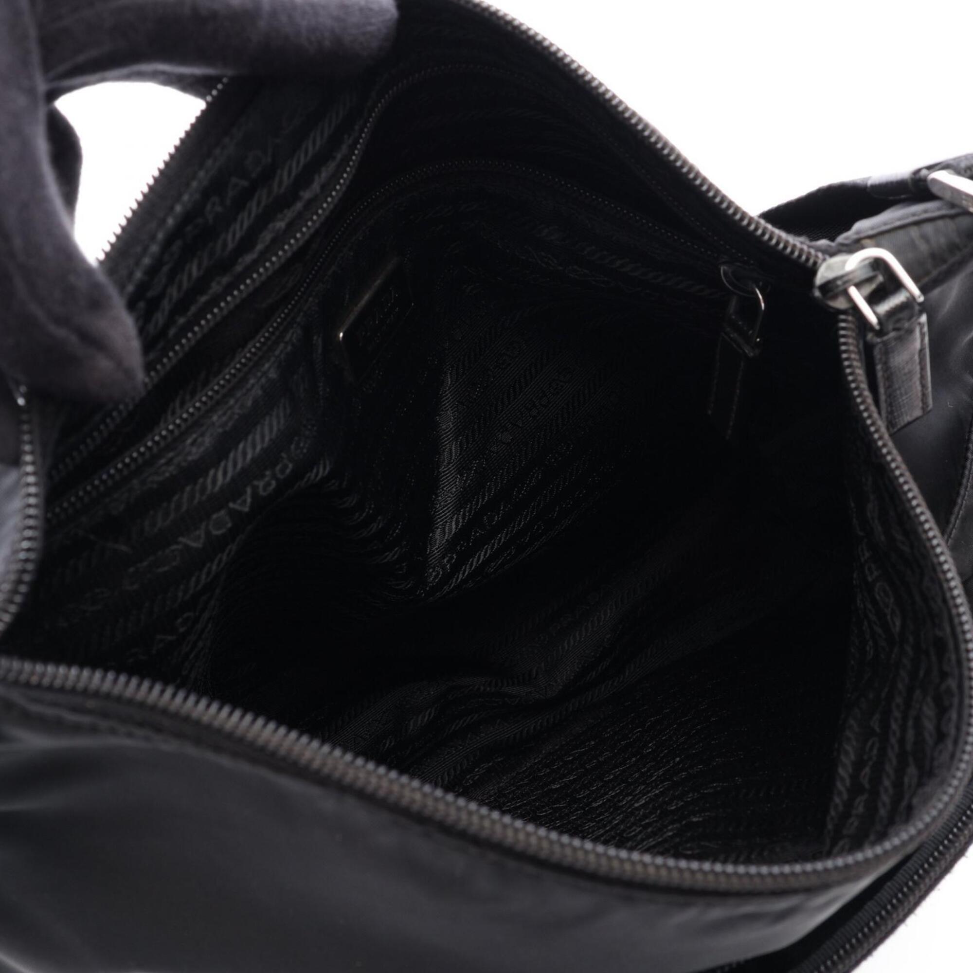 Prada Black Nylon Leather Handbag Shoulder Bag (Pre-Owned)