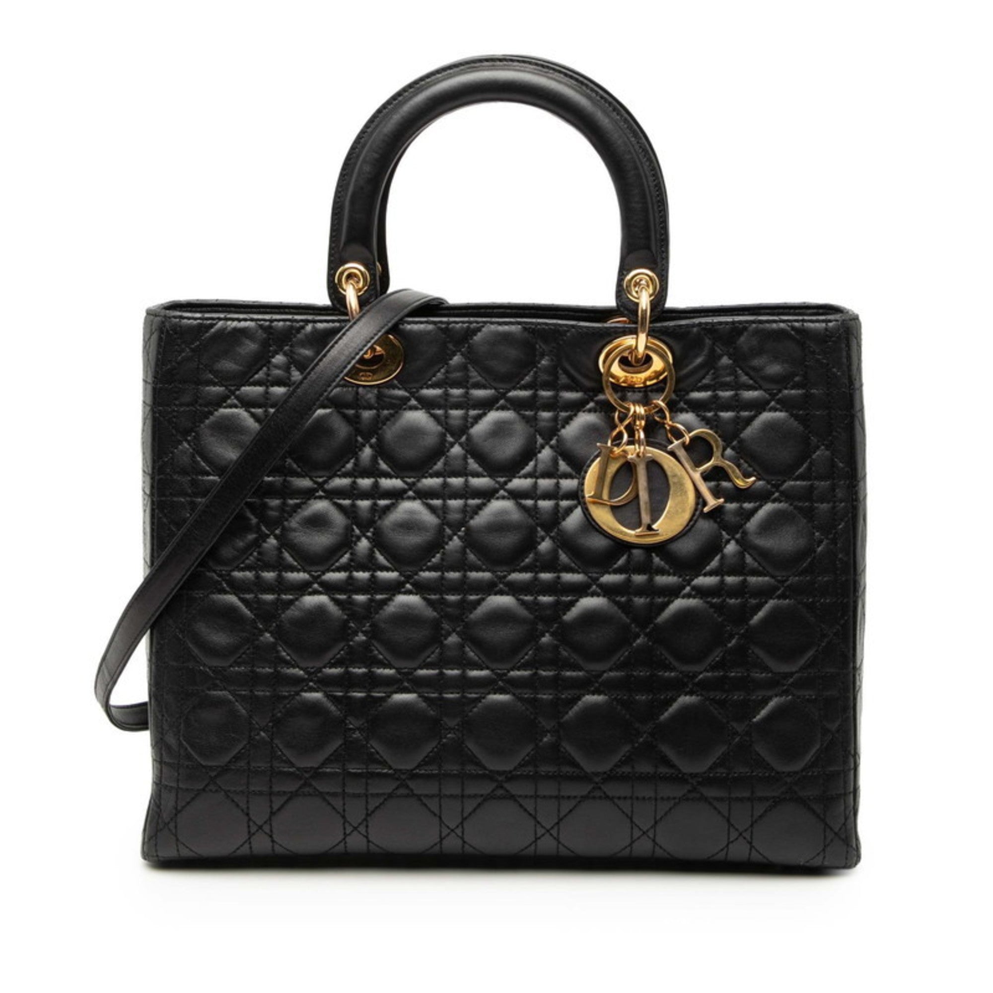 Christian Dior Lady Dior Black Leather Handbag Shoulder Bag (Pre-Owned)