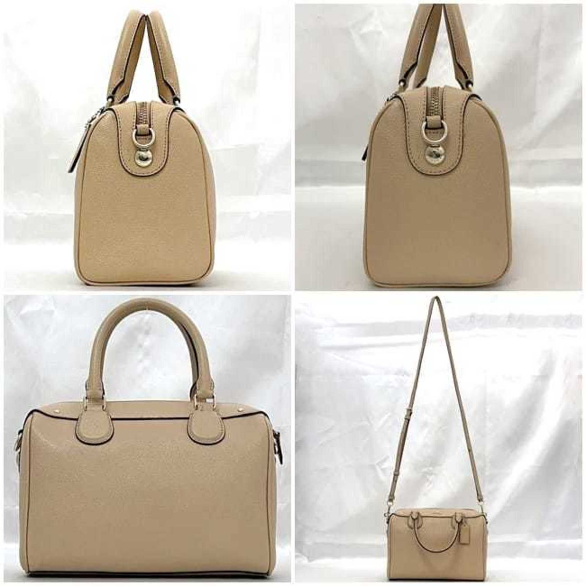 Coach Beige Leather Boston Bag Handbag Shoulder Bag (Pre-Owned)