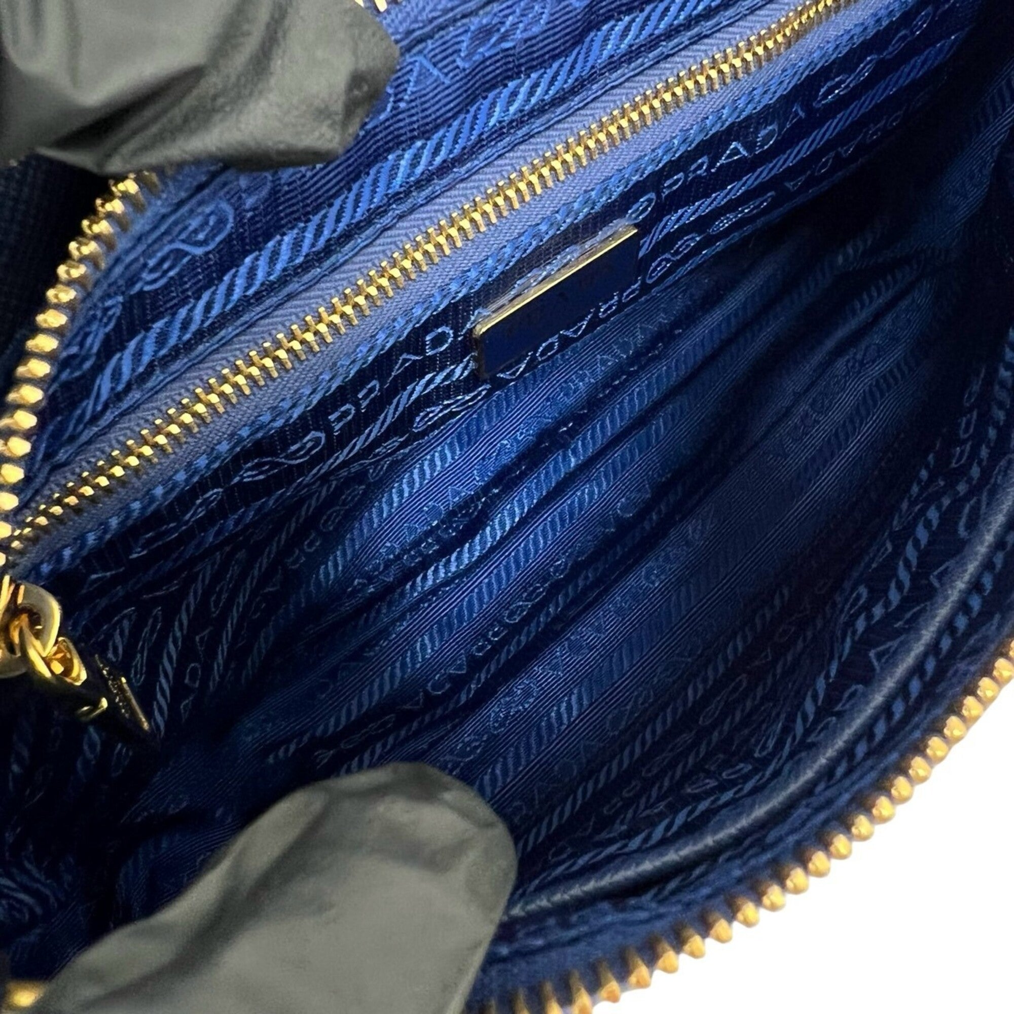 Prada Blue Nylon Leather Pochette Shoulder Bag (Pre-Owned)