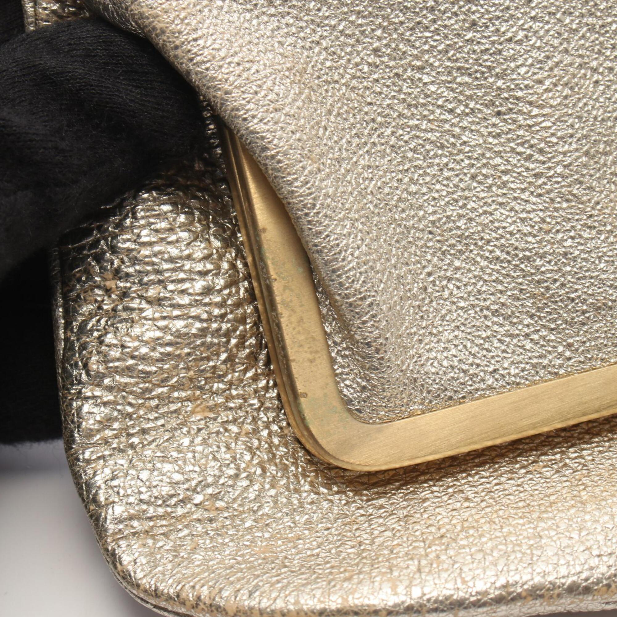Jimmy Choo Gold Leather Clutch Bag Handbag (Pre-Owned)