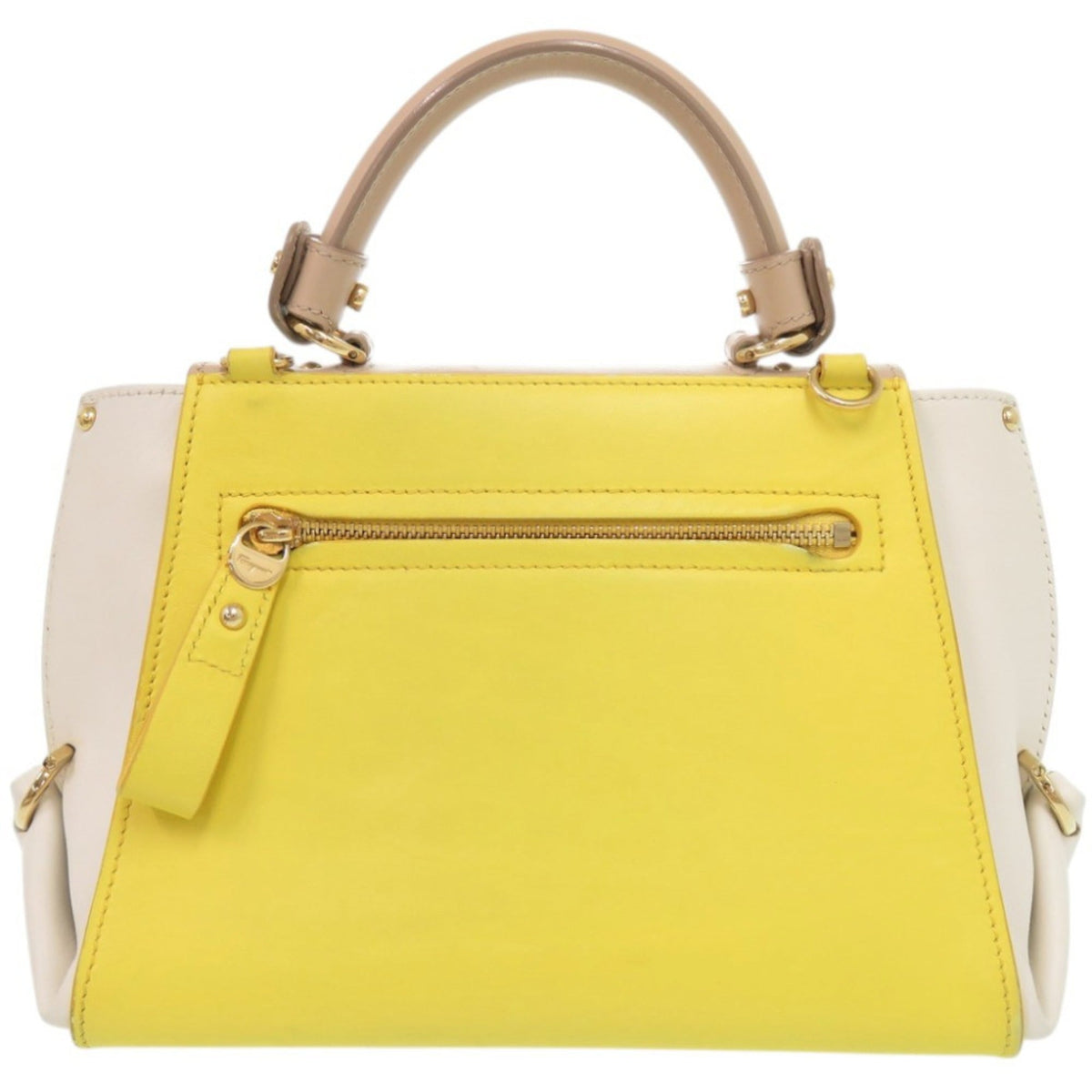 Salvatore Ferragamo Beige Multi-Color White Yellow Leather Handbag Shoulder Bag (Pre-Owned)