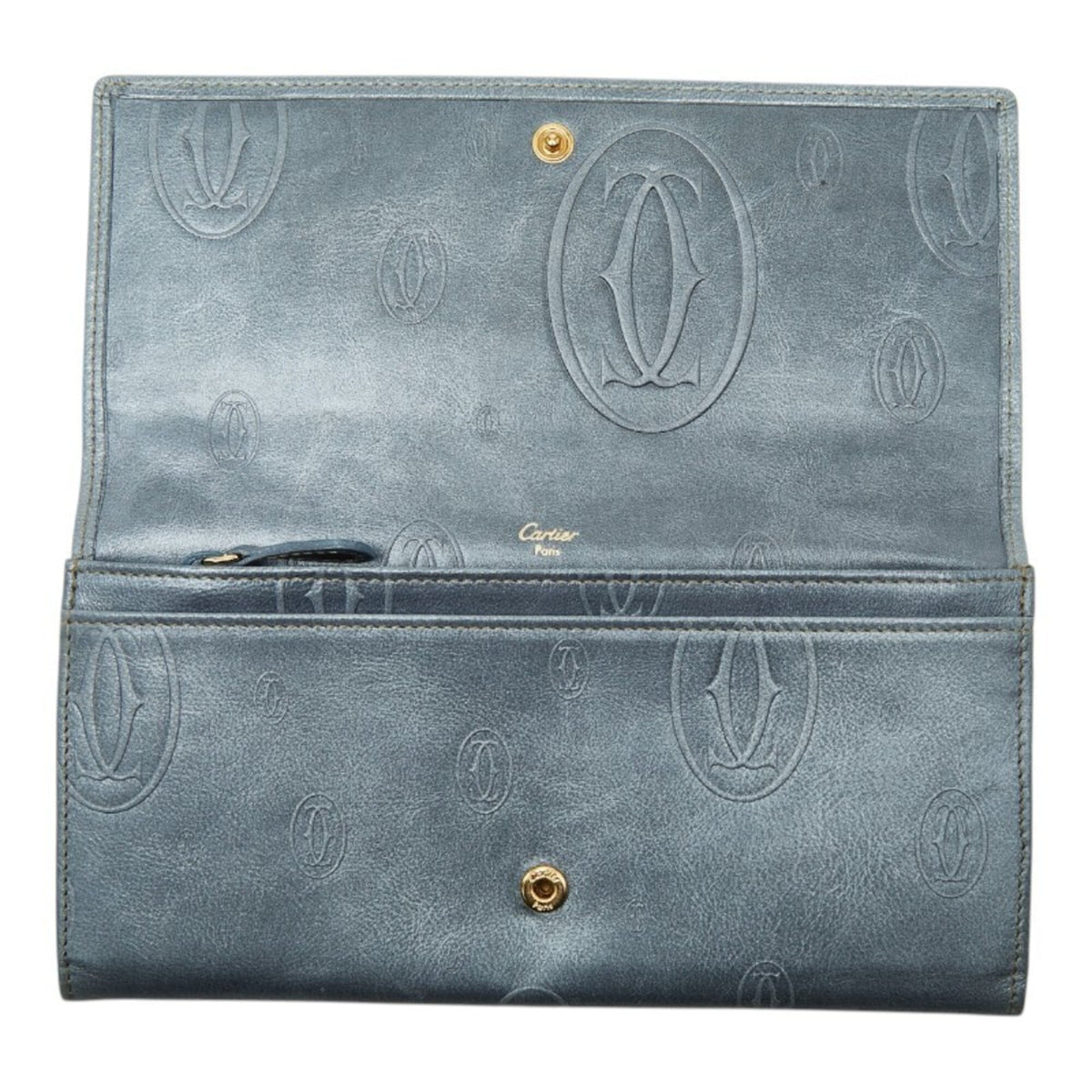 Cartier Happy Birthday Metallic Blue Leather Long Wallet (Bi-Fold) (Pre-Owned)